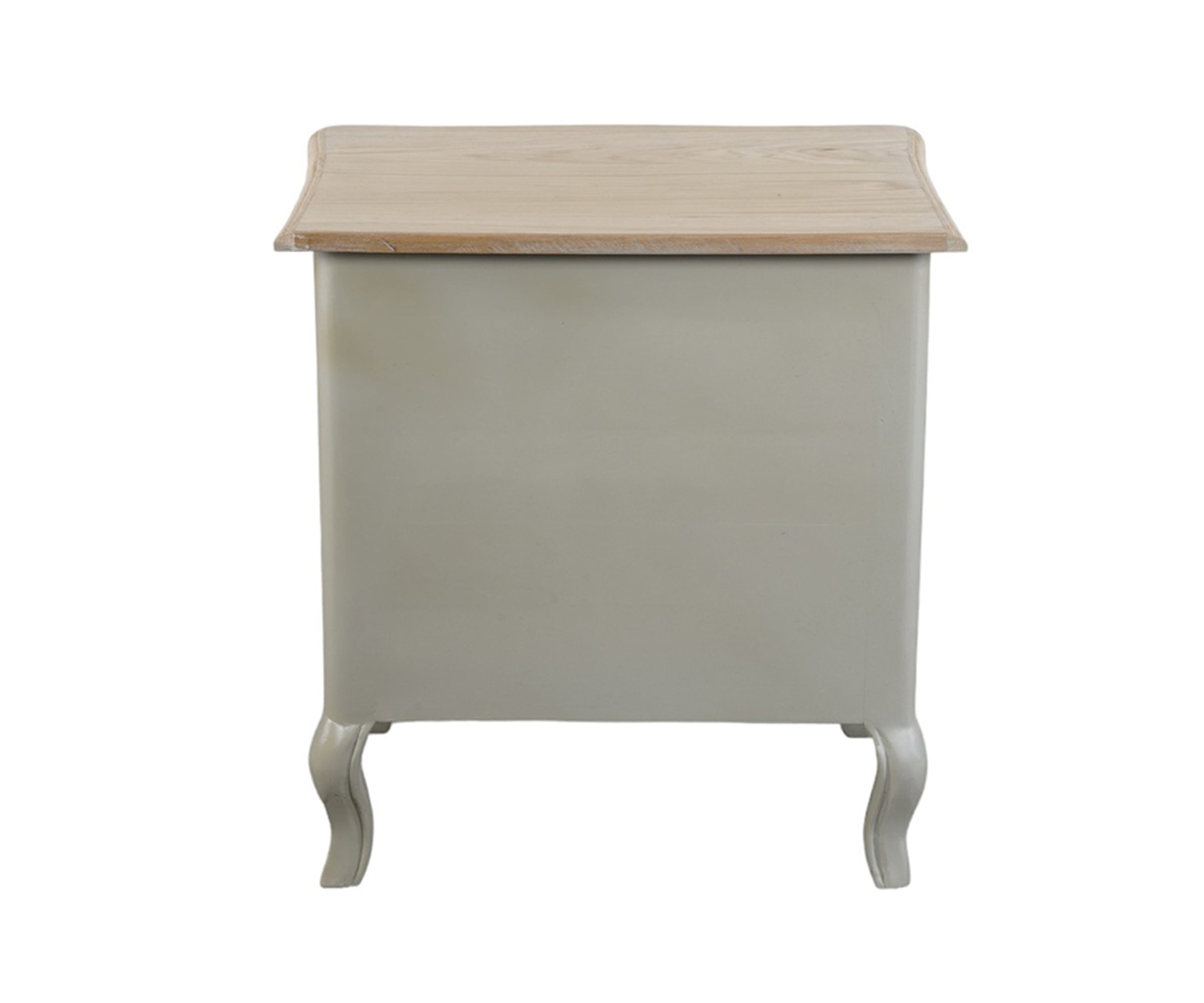 Grey French Style 3-Drawer Bedside Table with Natural Wooden Top