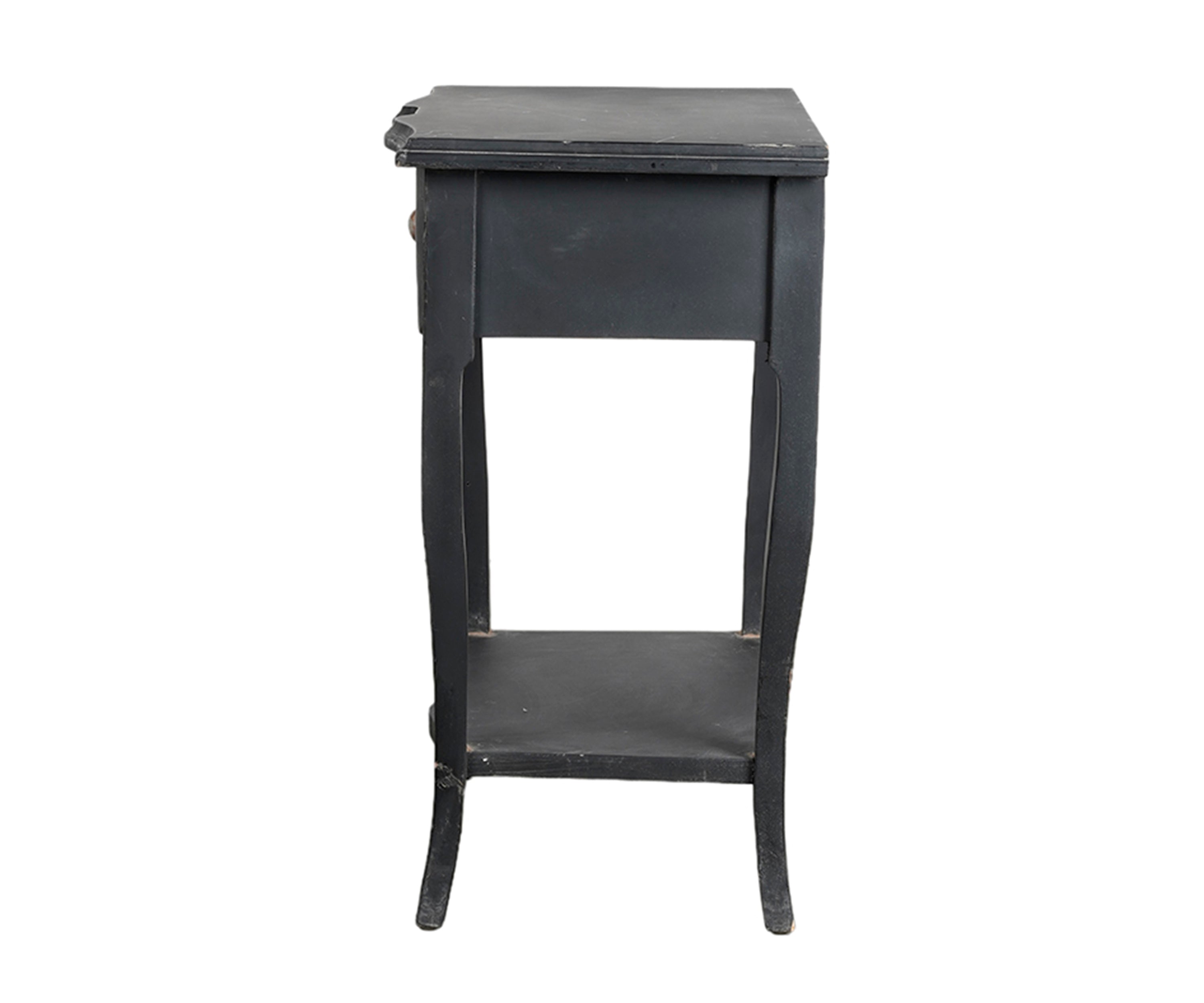 Black Vintage Style Bedside Table with Scalloped Edge