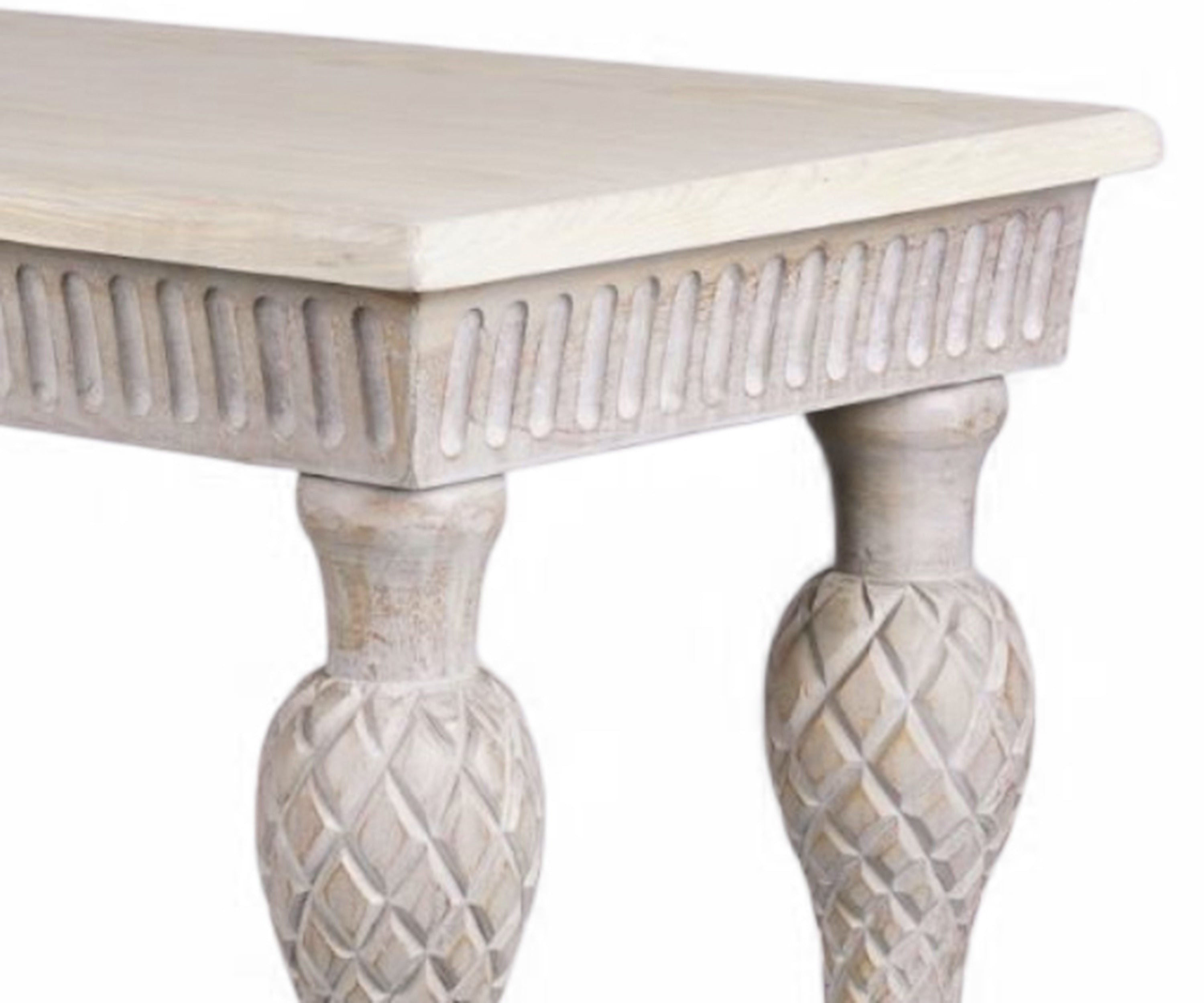 Distressed White French Style Carved Wooden Console Table