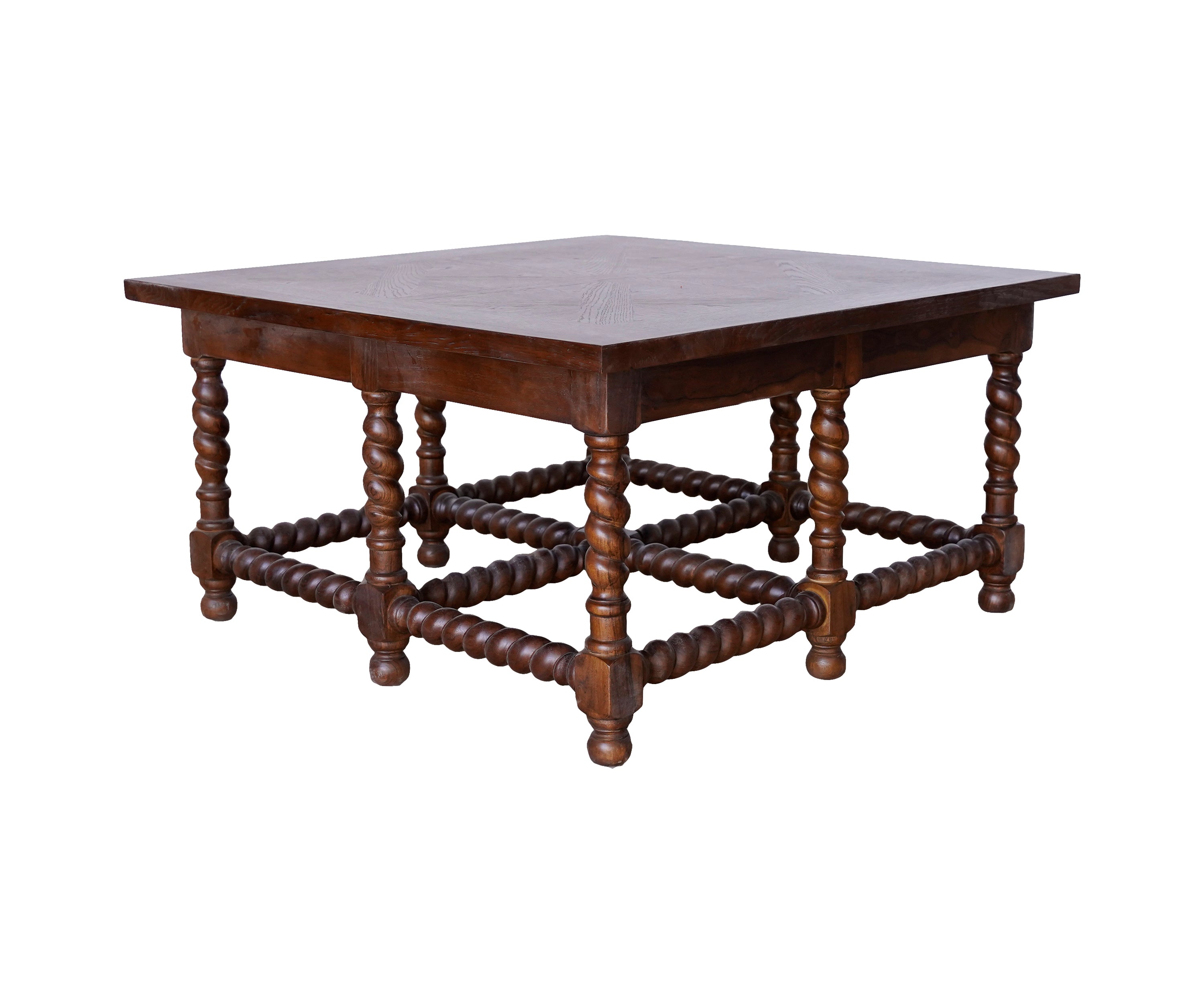 Square Barley Twist Wooden Coffee Table in Brown