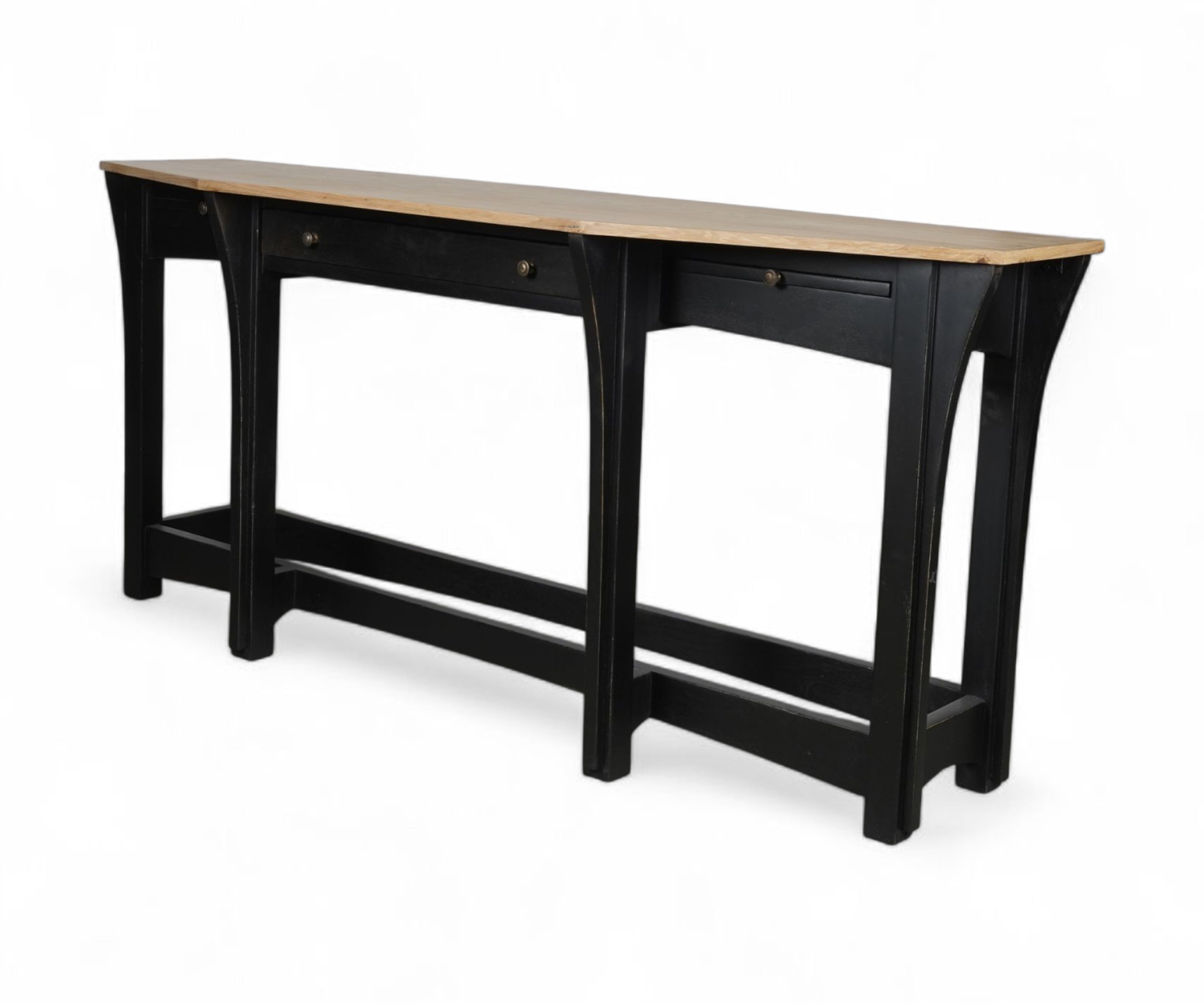 Two-Tone Console Table with Drawers & Brass Knobs