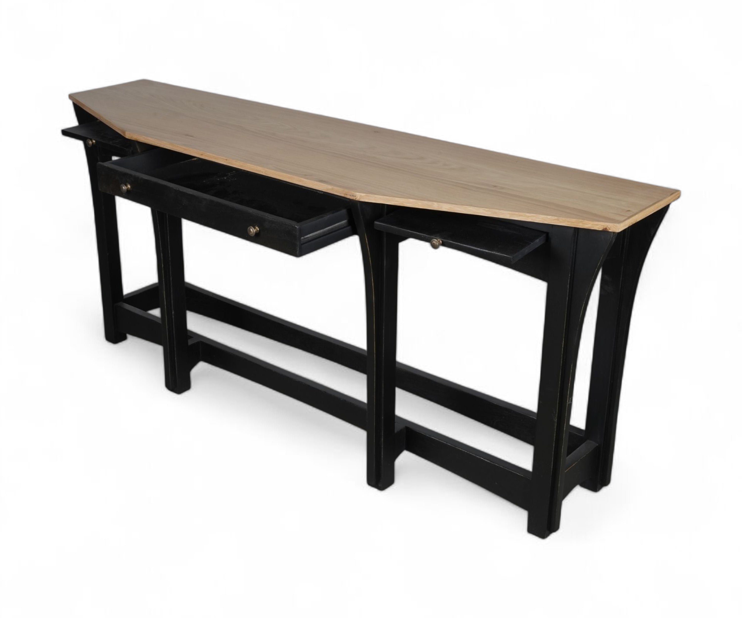 Two-Tone Console Table with Drawers & Brass Knobs