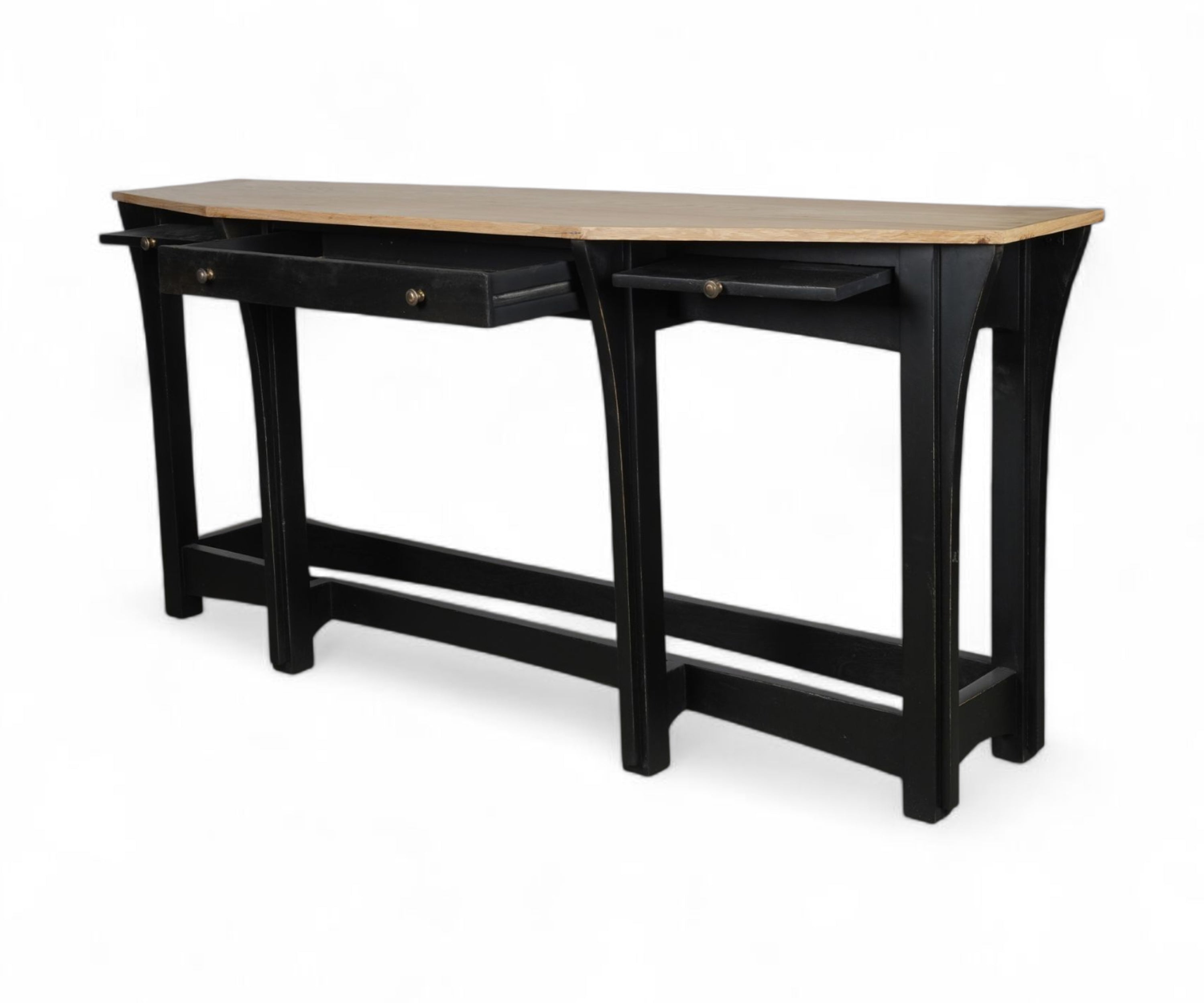 Two-Tone Console Table with Drawers & Brass Knobs