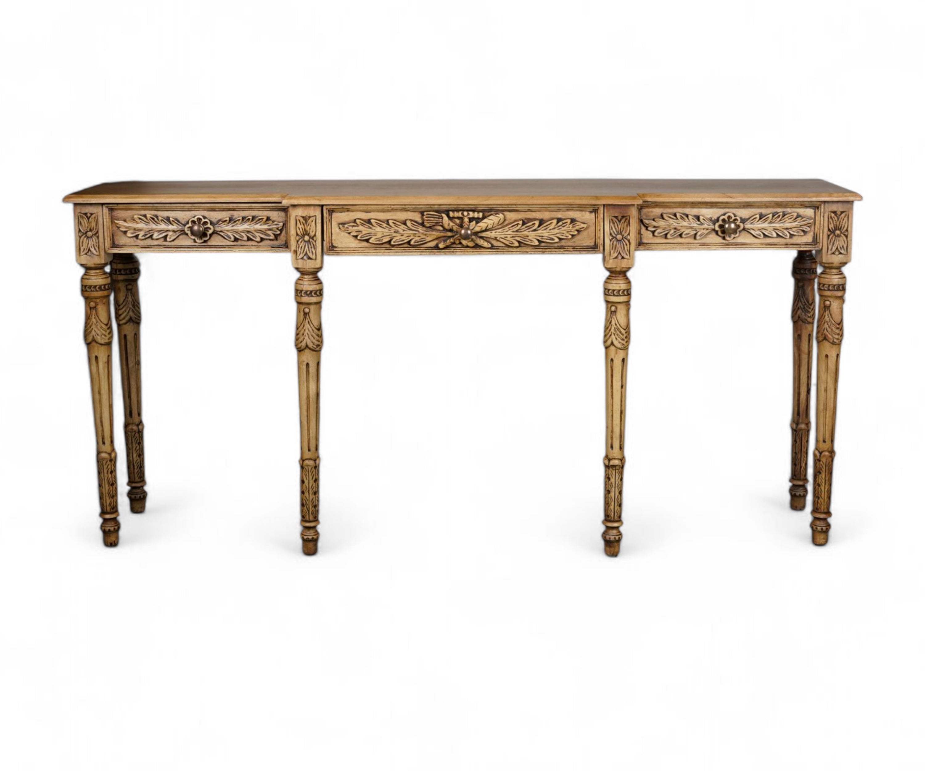 French Style Carved Console Table with 3 Drawers
