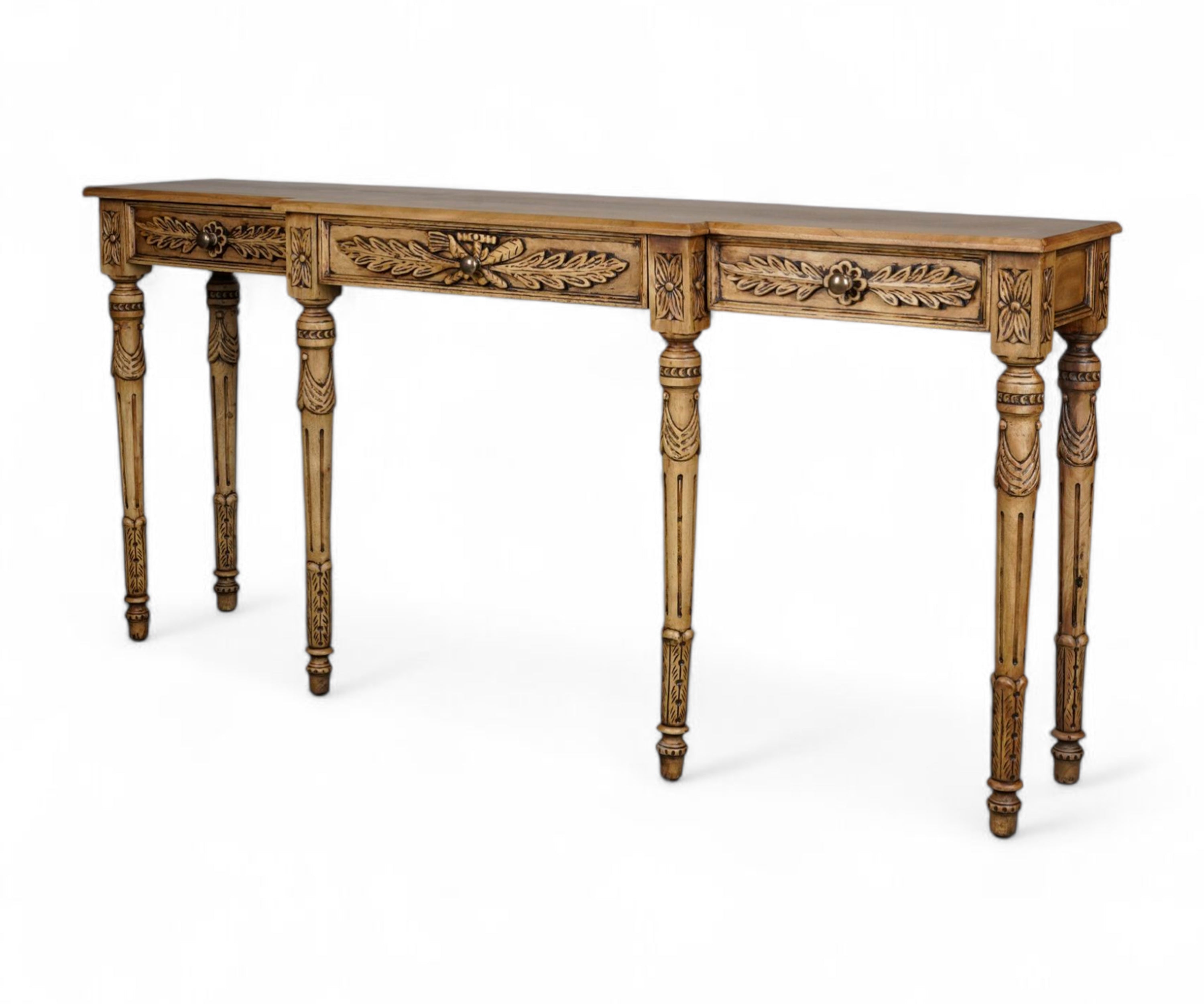 French Style Carved Console Table with 3 Drawers