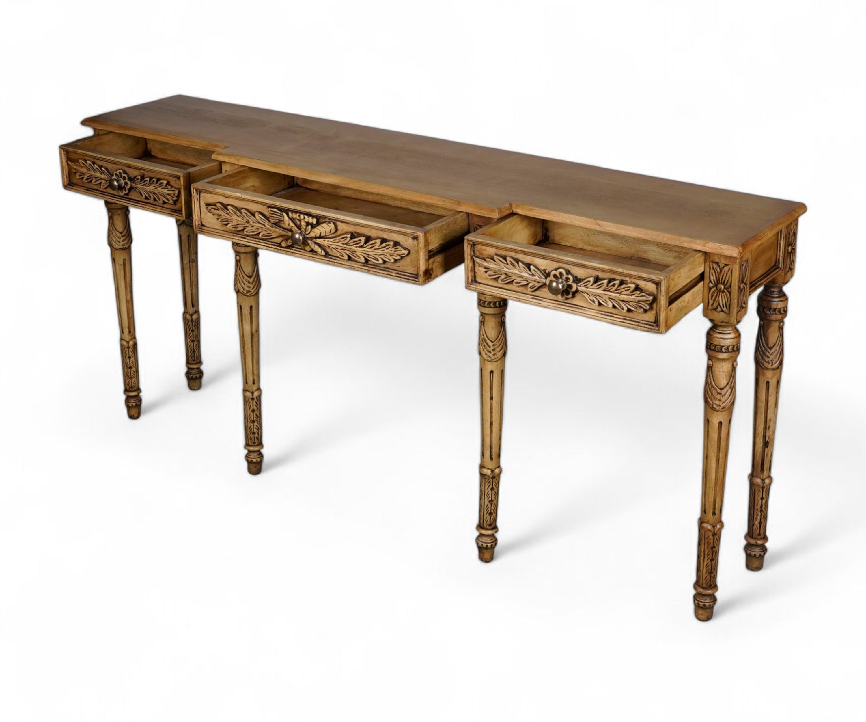 French Style Carved Console Table with 3 Drawers