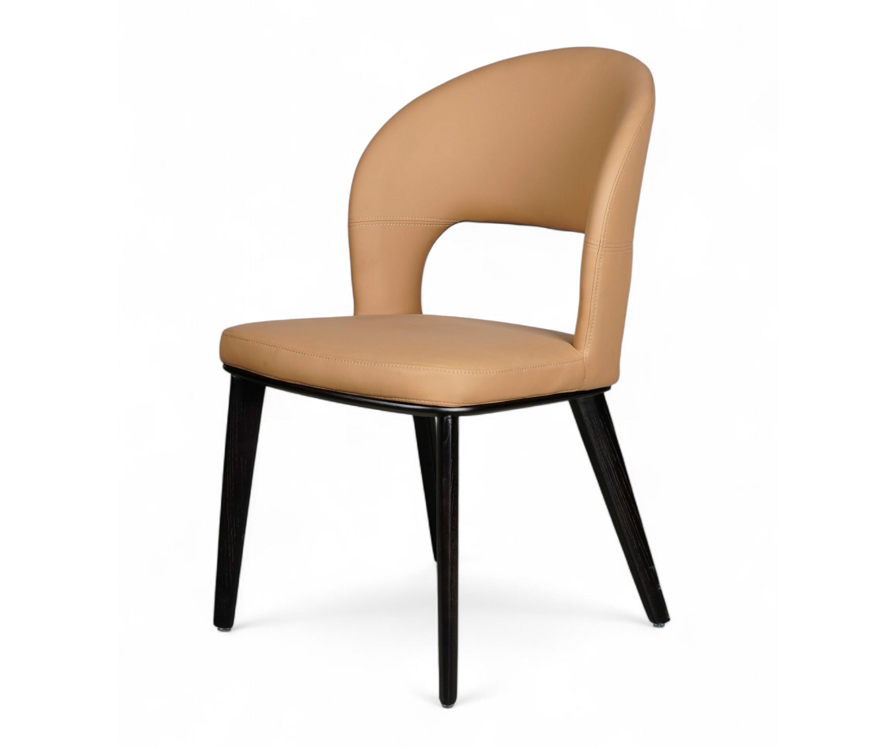 Camel Cutout Back Upholstered Dining Chair with Black Wooden Legs