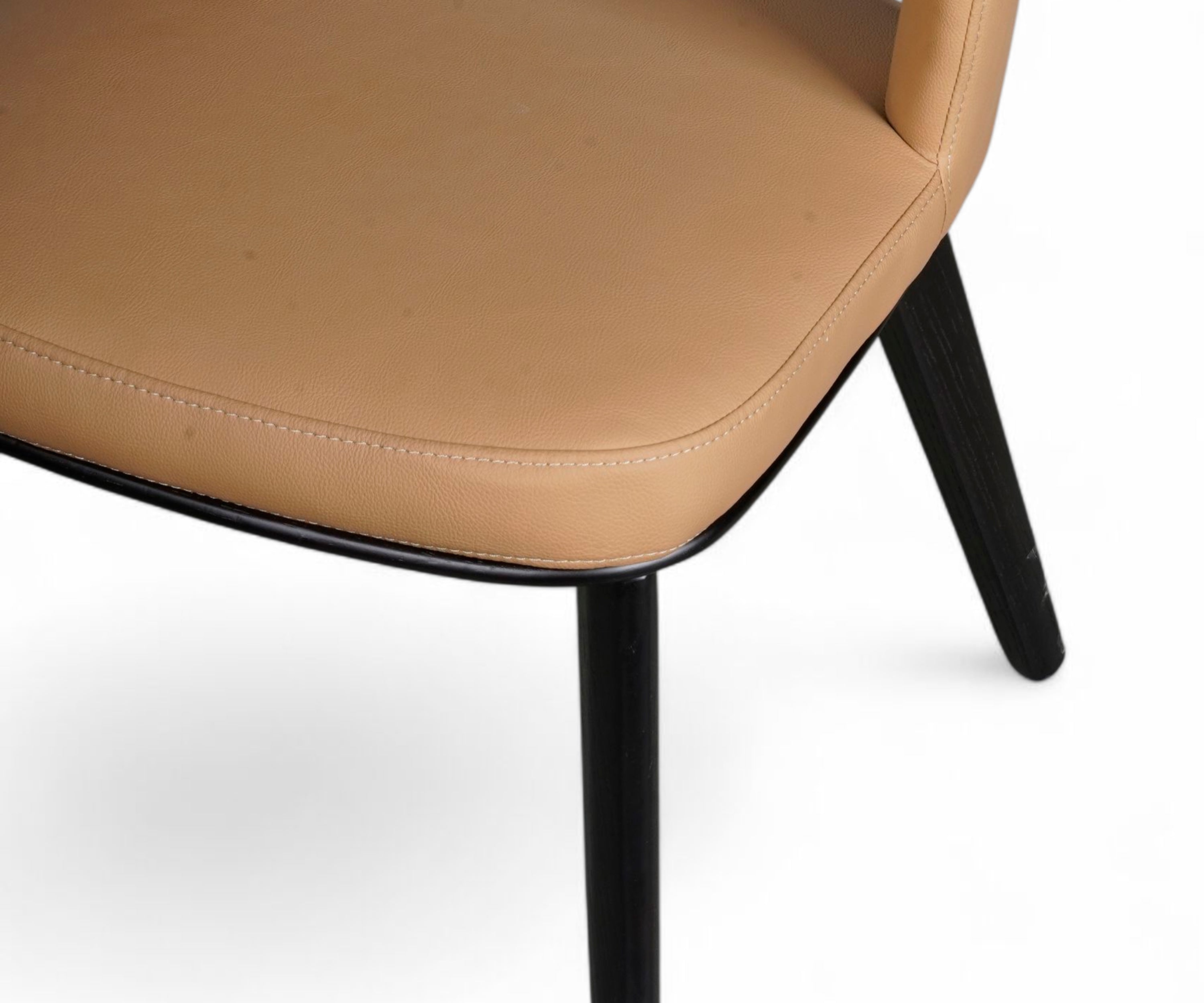 Camel Cutout Back Upholstered Dining Chair with Black Wooden Legs