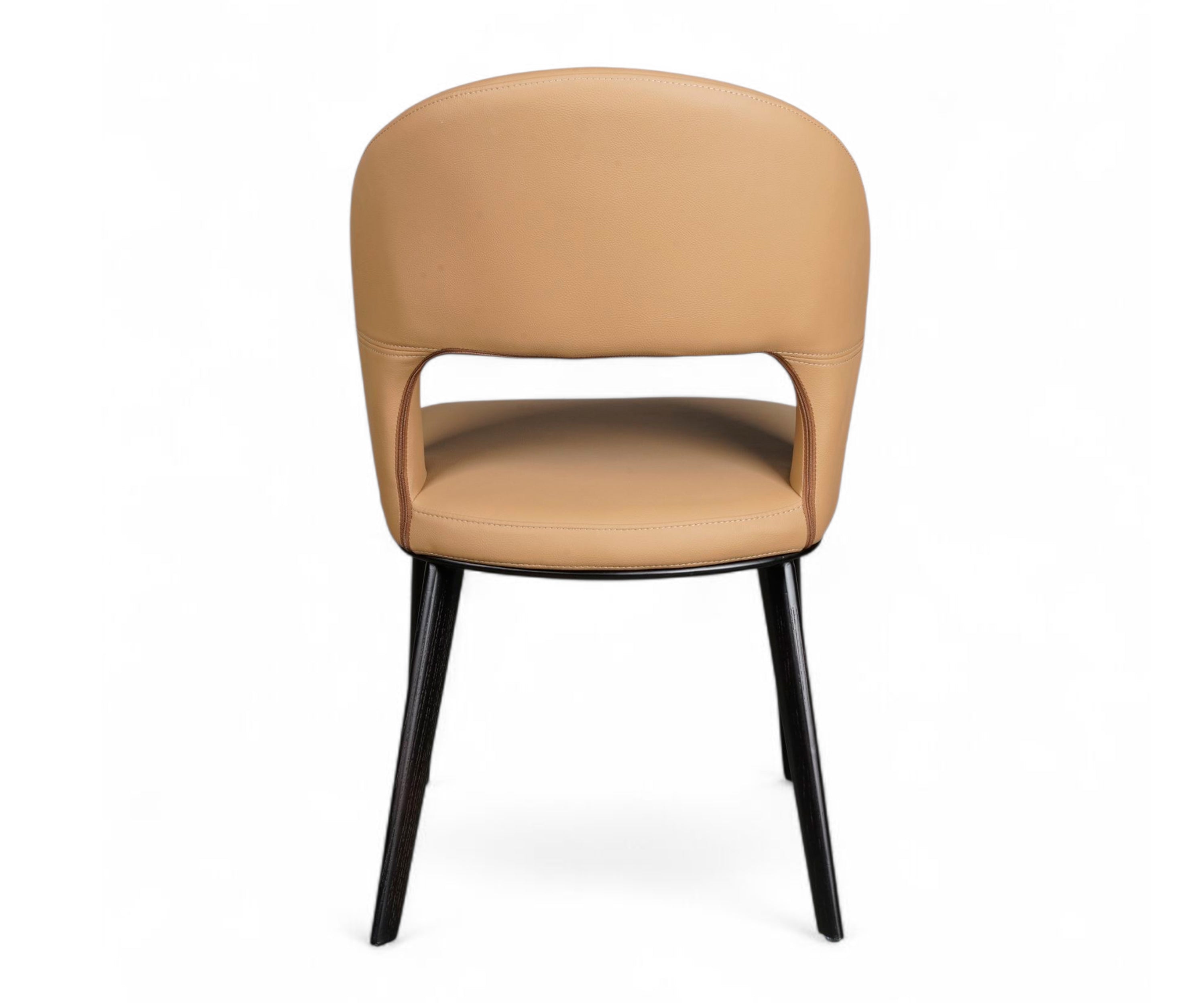 Camel Cutout Back Upholstered Dining Chair with Black Wooden Legs