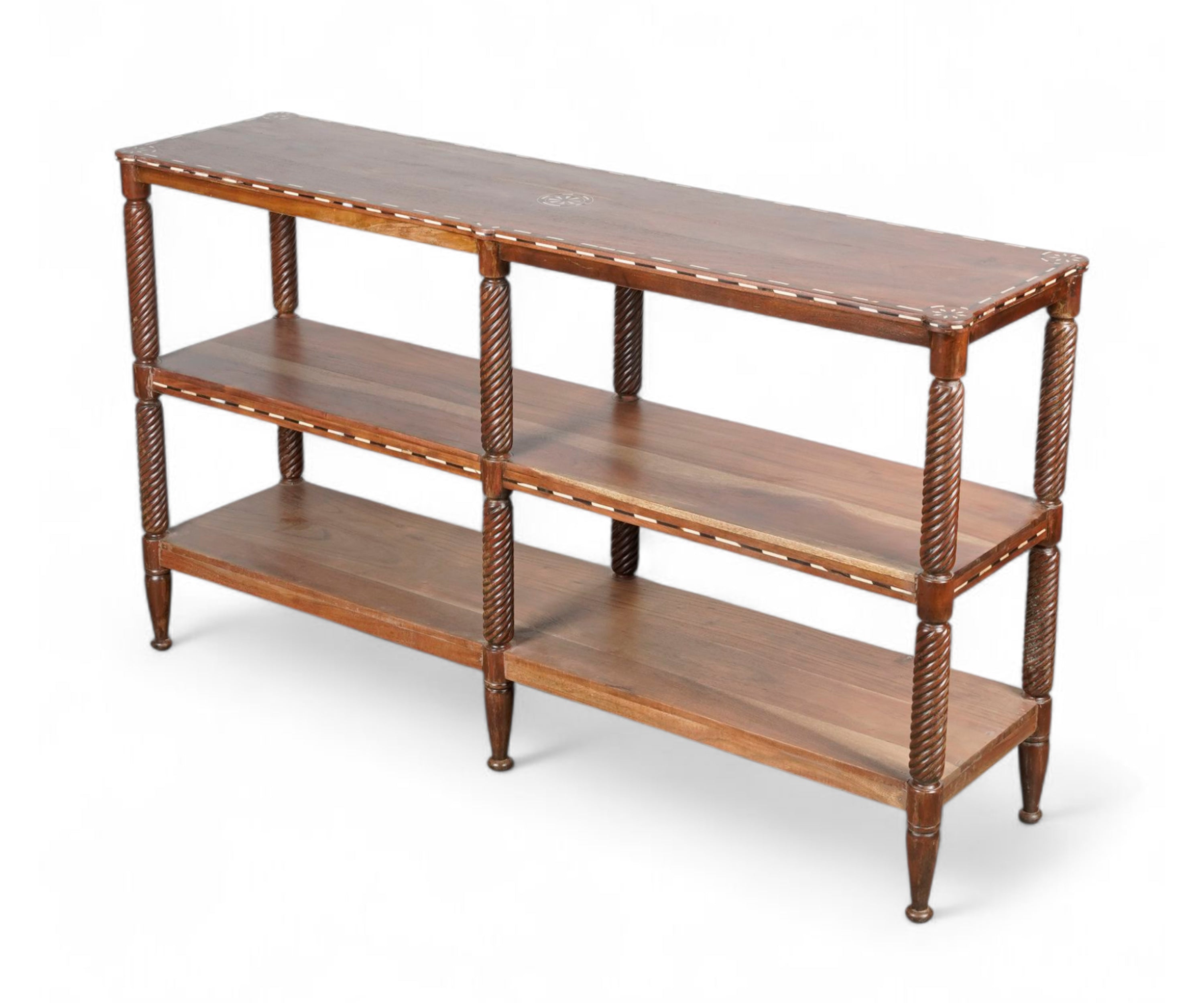 Classic Wooden 3-Tier Console Table with Open Shelves and Twisted Legs