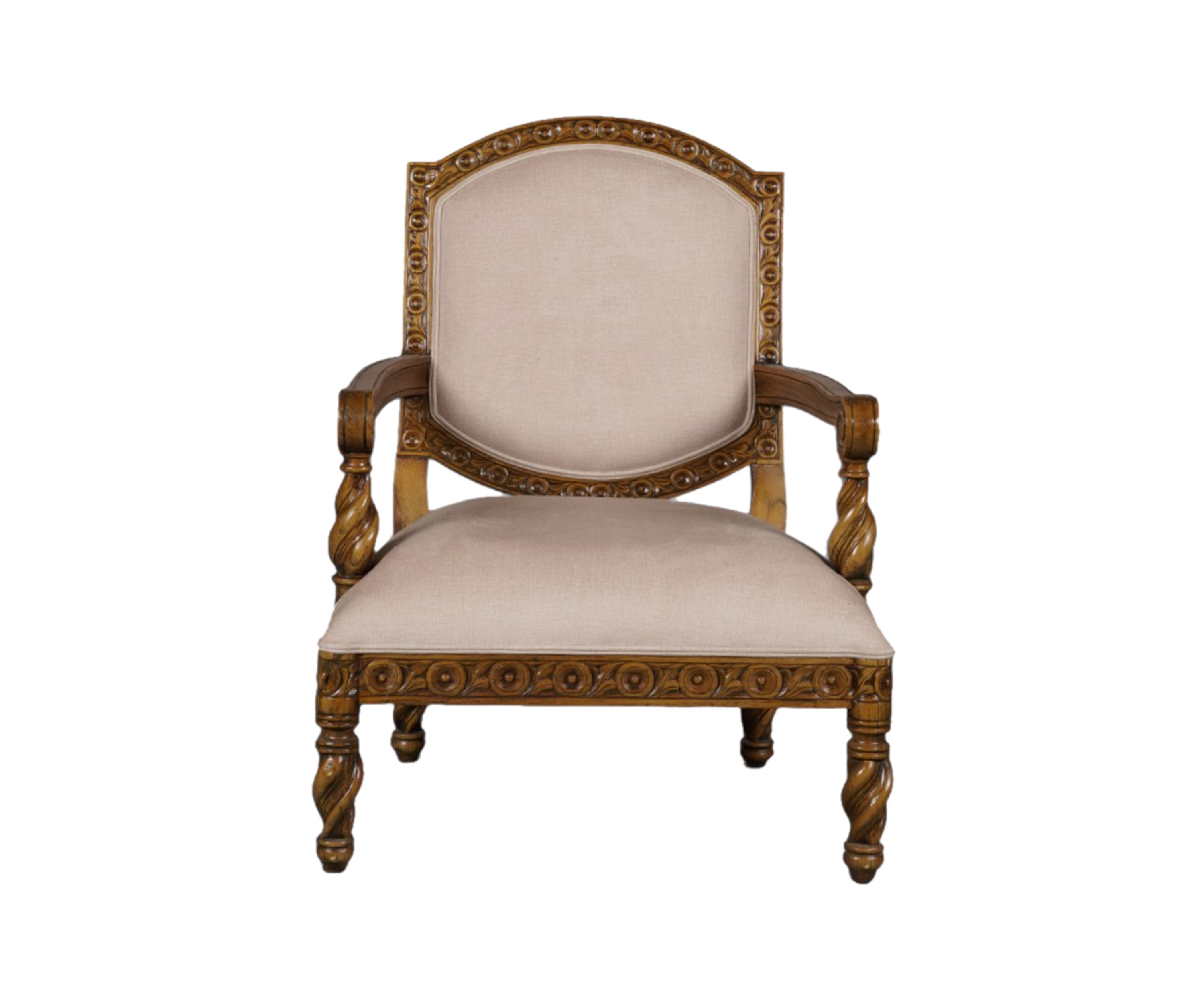 Royal Carved Armchair with Blush Upholstery