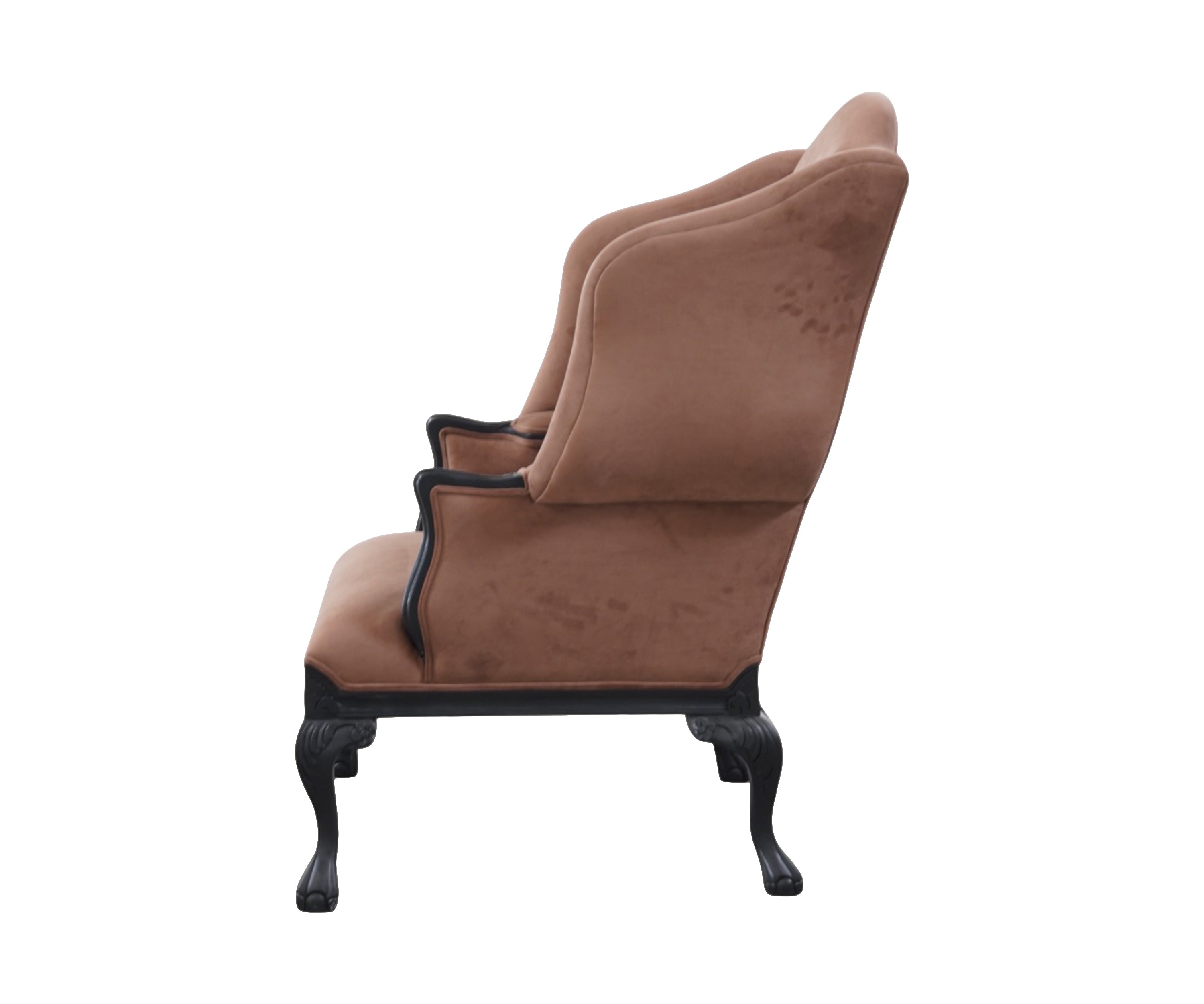 Wingback Lounge Chair with Brown Upholstery & Black Curved Legs