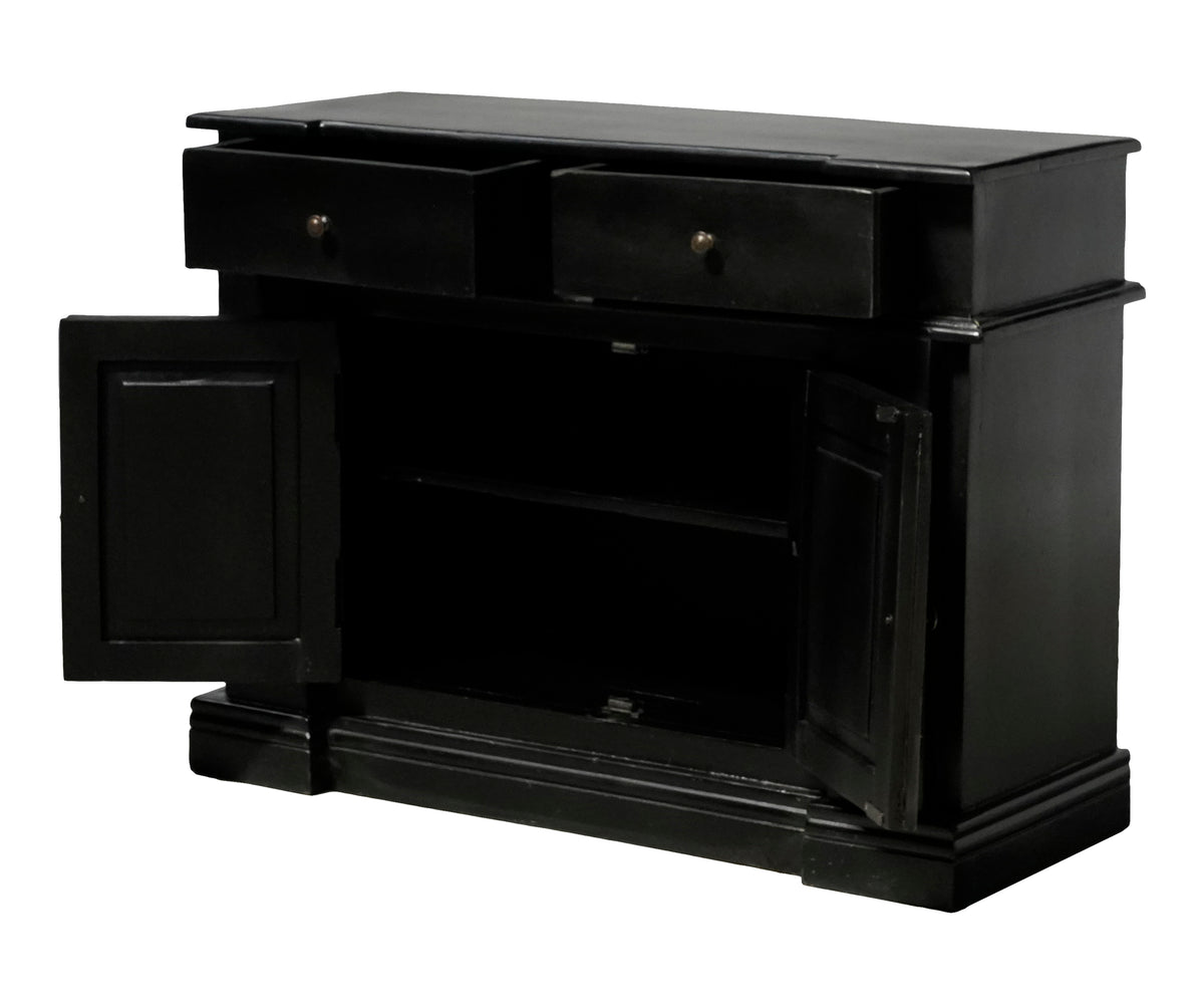 Black Wooden 2-Drawer Chest of Drawers with Cabinet Storage