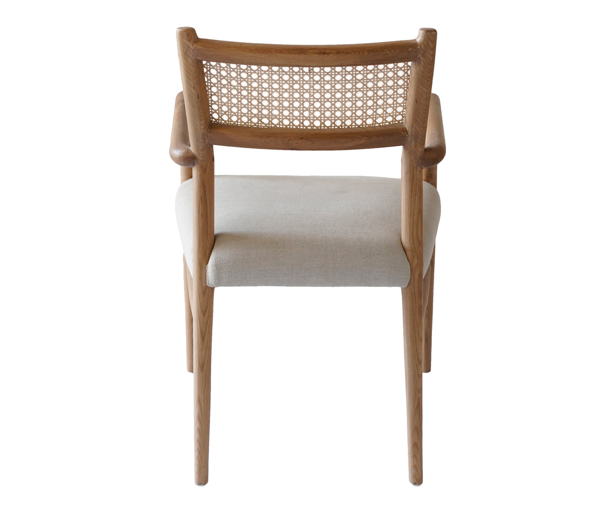 Rattan Back Upholstered Arm Chair with Solid Wood Frame