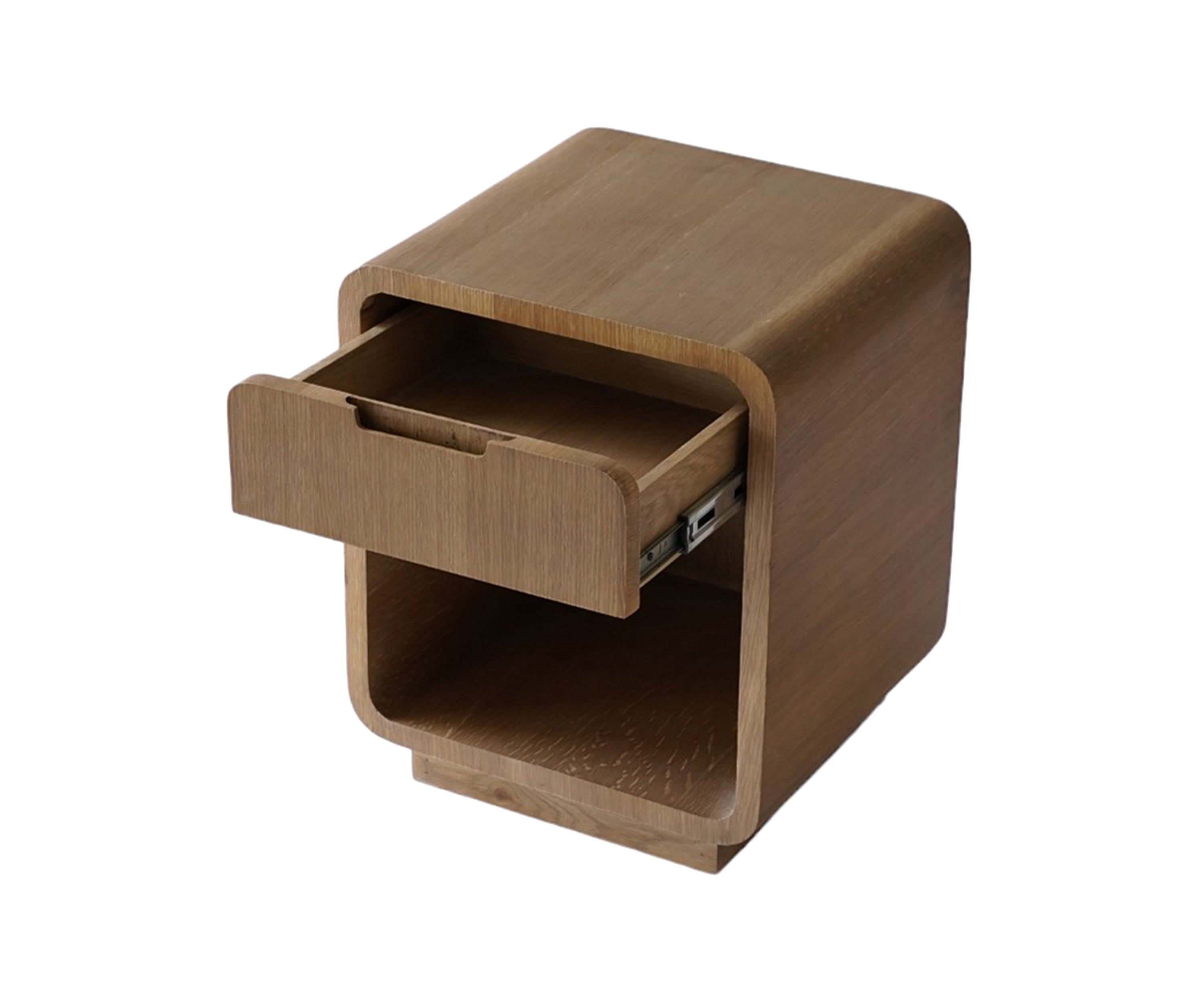 Modern Walnut Oak Curved Nightstand with Recessed Pedestal