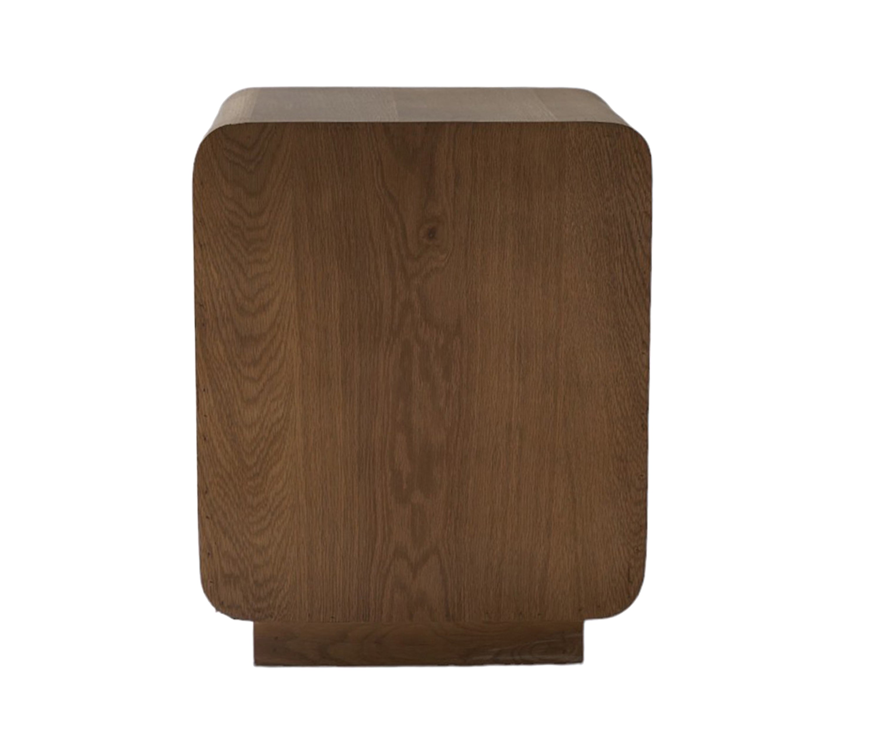 Modern Walnut Oak Curved Nightstand with Recessed Pedestal