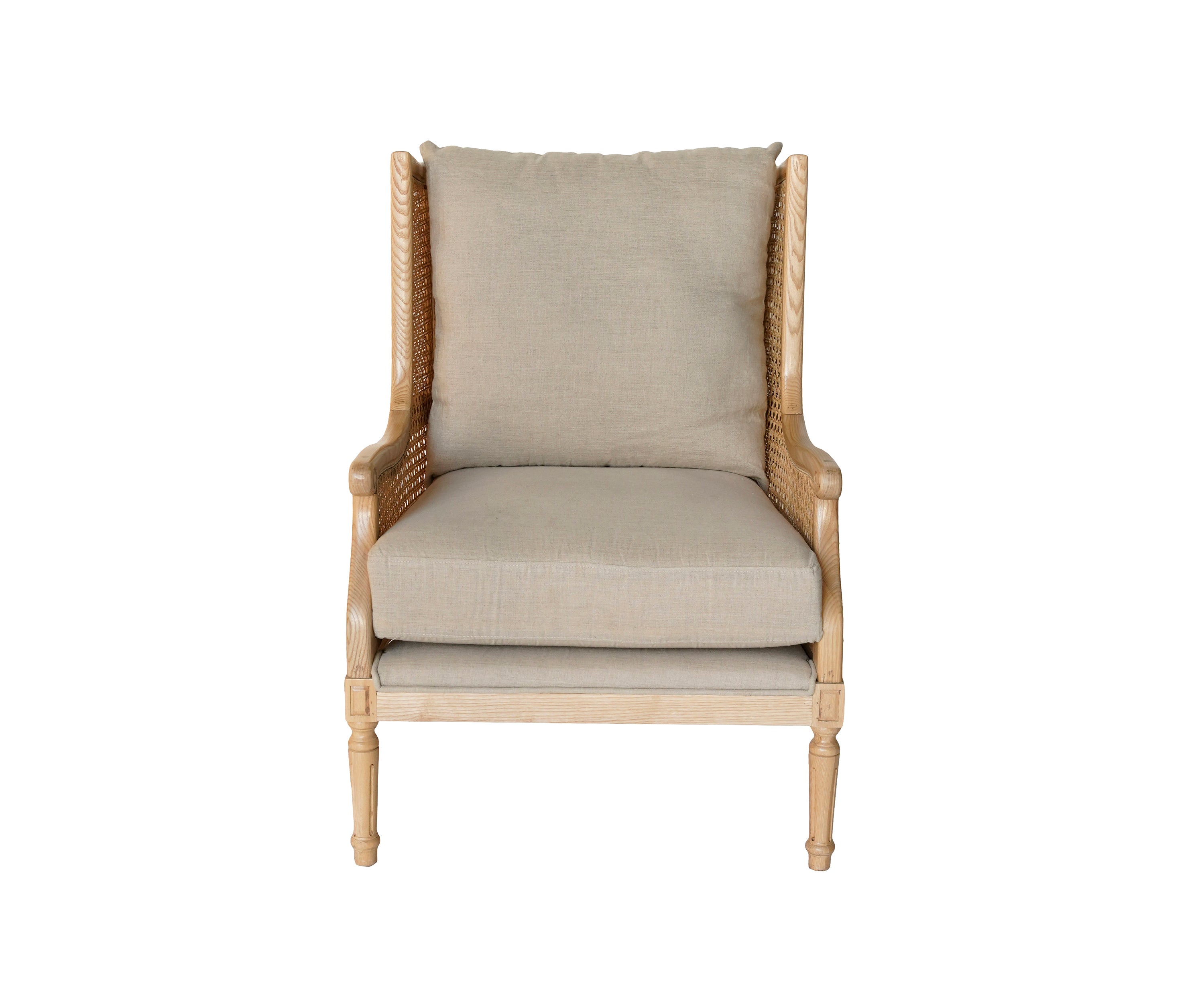 Natural Cane Lounge Armchair with Fabric Upholstery