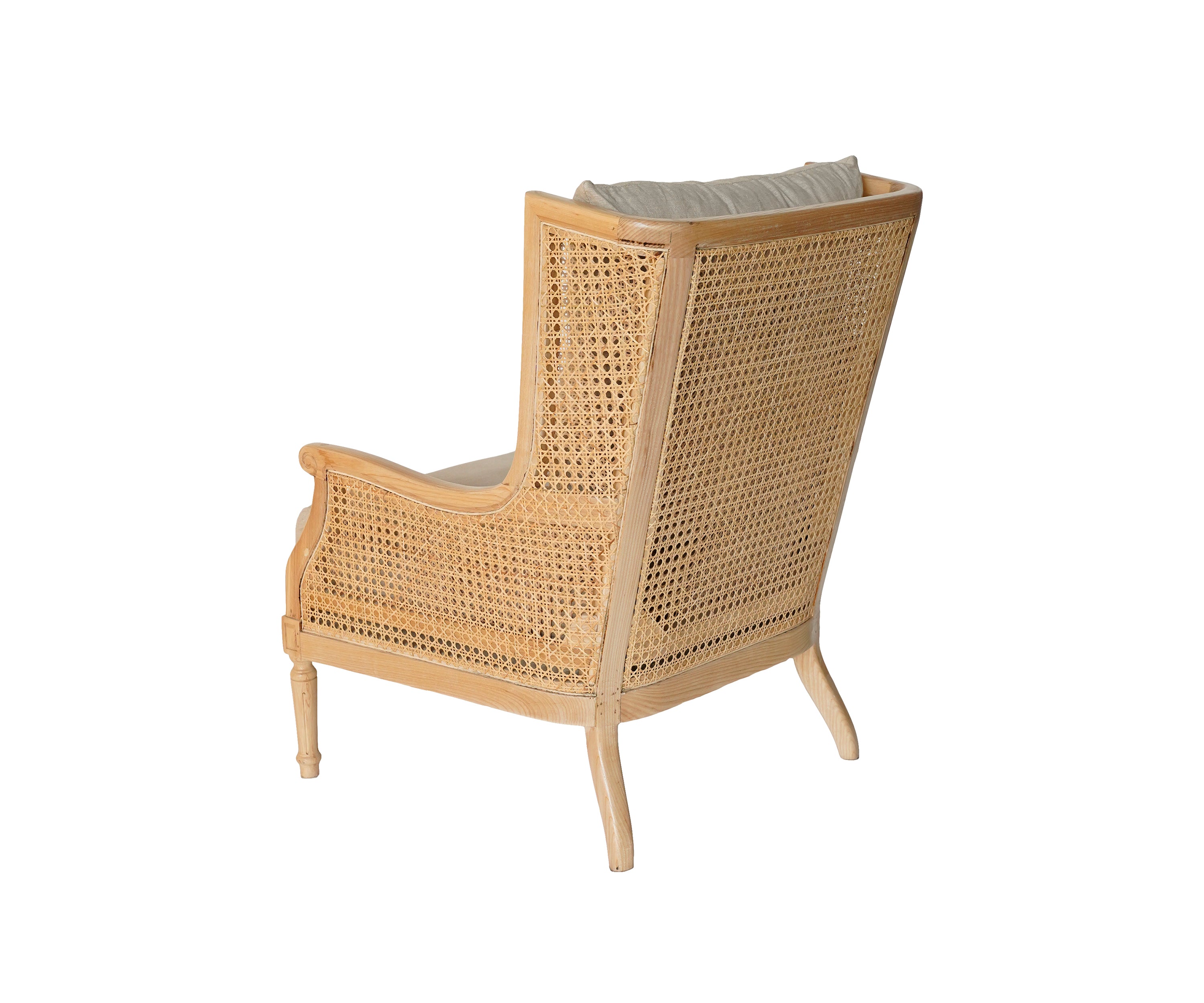 Natural Cane Lounge Armchair with Fabric Upholstery