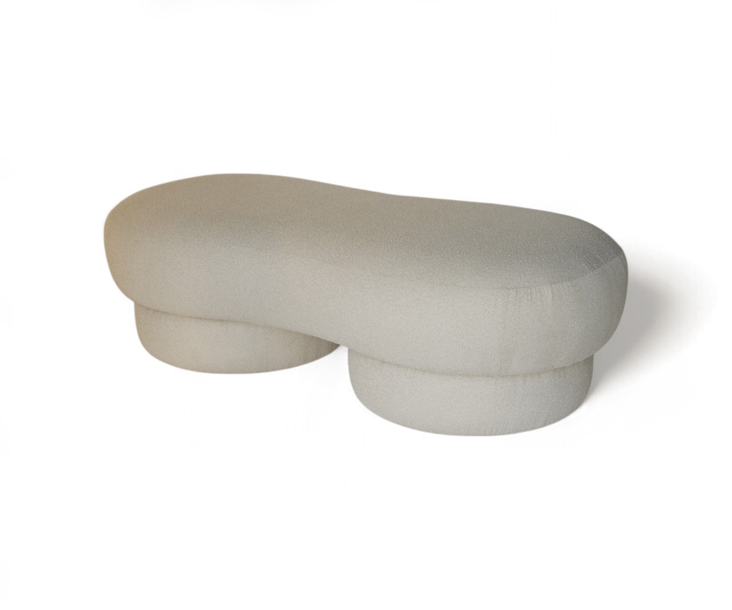 Modern Ivory Boucle Wave Curved Ottoman