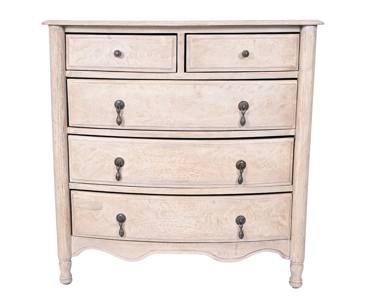 5-Drawer Wooden Chest of Drawers with Curved Fronts and Brass Drop Handles
