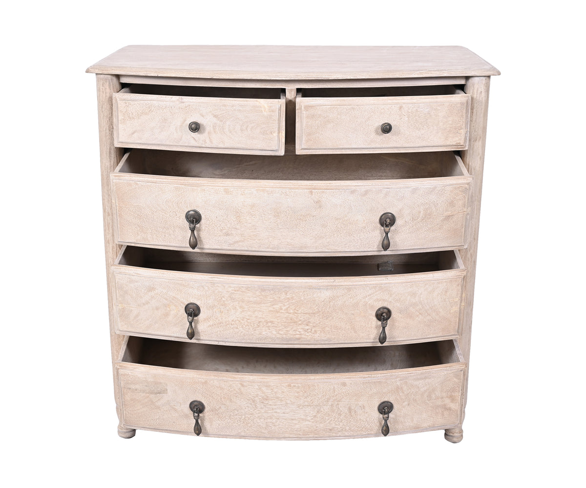 5-Drawer Wooden Chest of Drawers with Curved Fronts and Brass Drop Handles