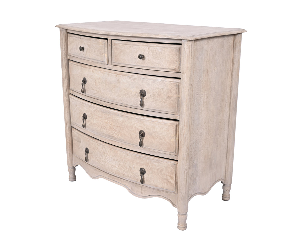 5-Drawer Wooden Chest of Drawers with Curved Fronts and Brass Drop Handles