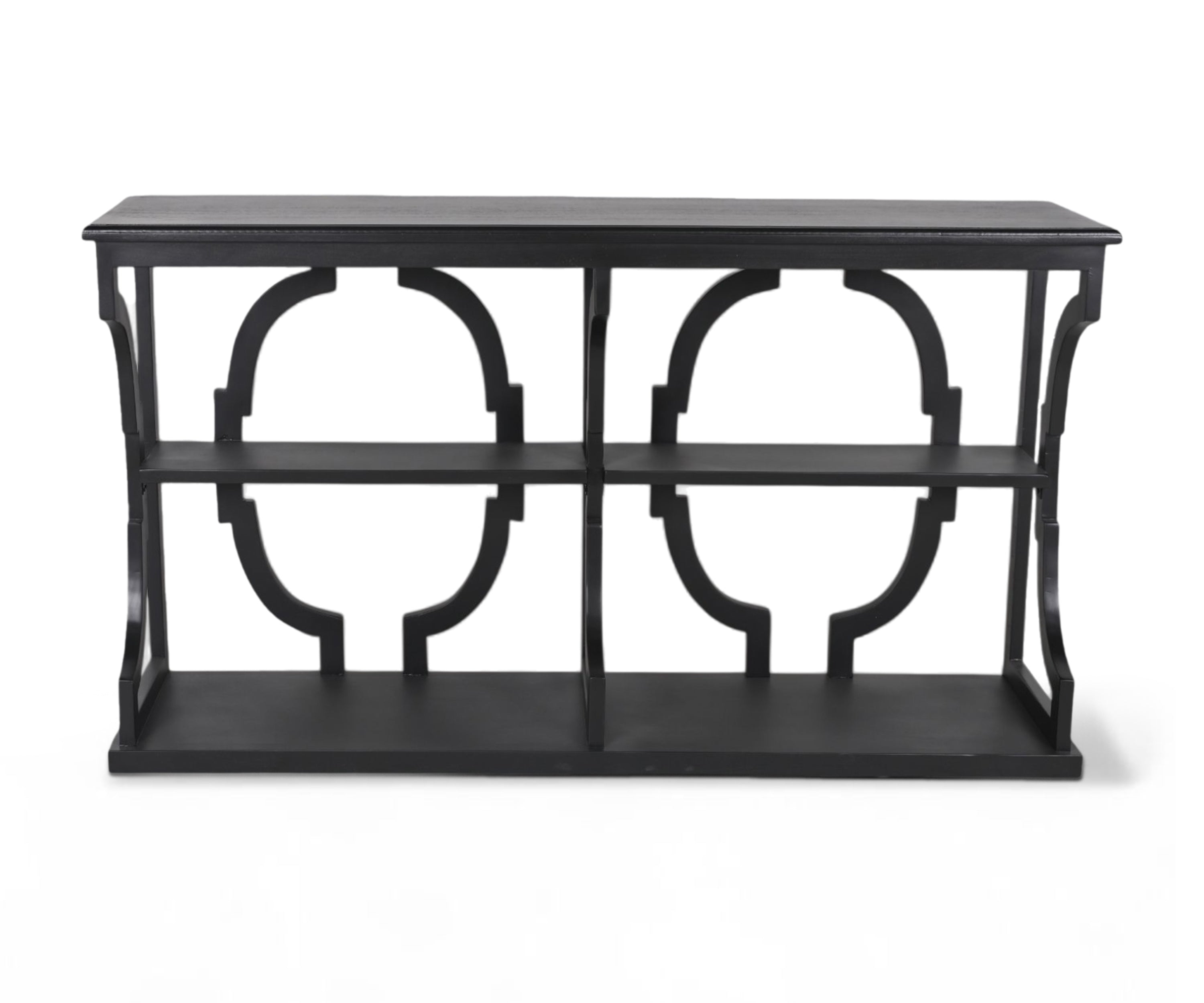 Black Architectural Console Table with Geometric Frame with Shelves