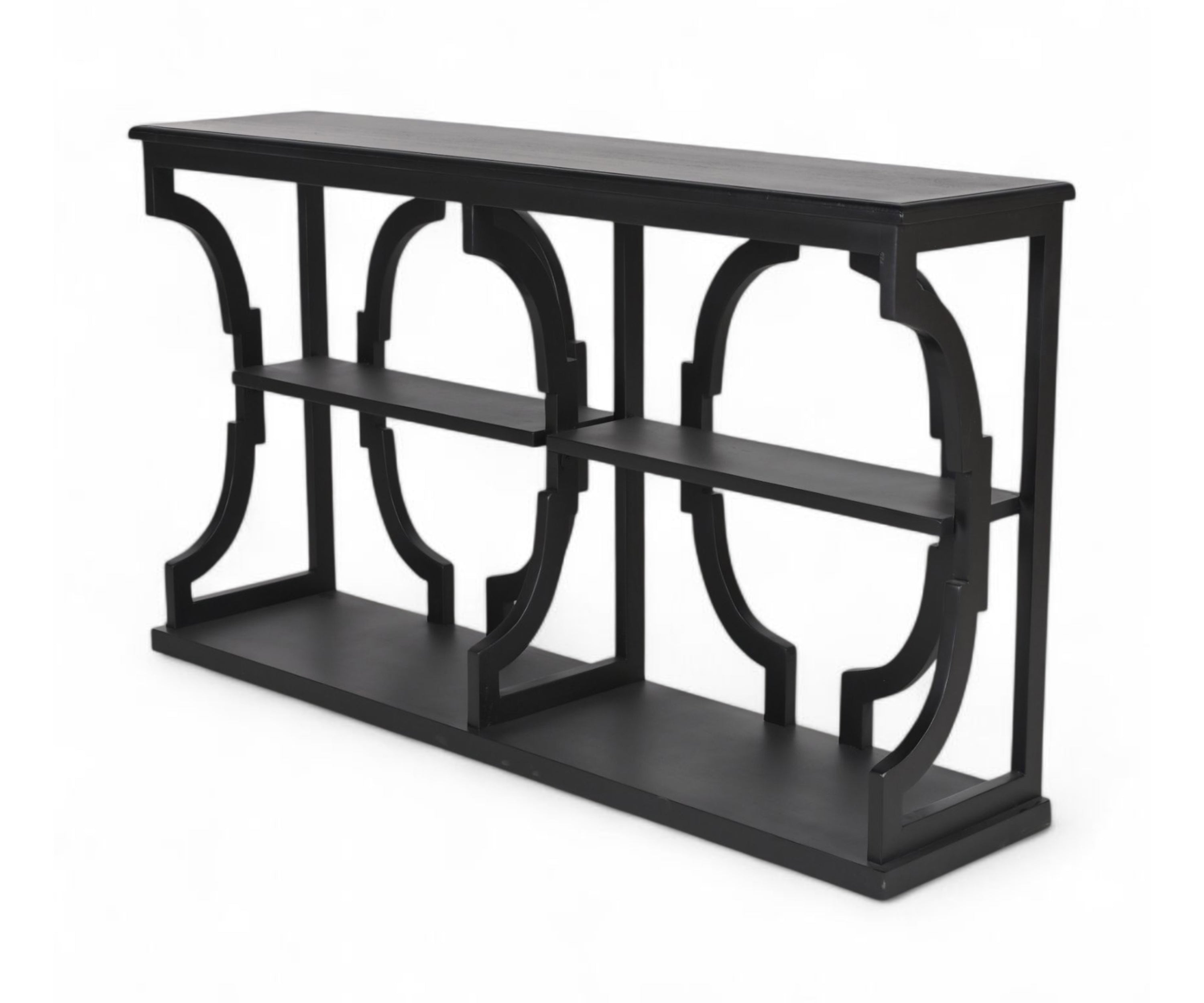 Black Architectural Console Table with Geometric Frame with Shelves