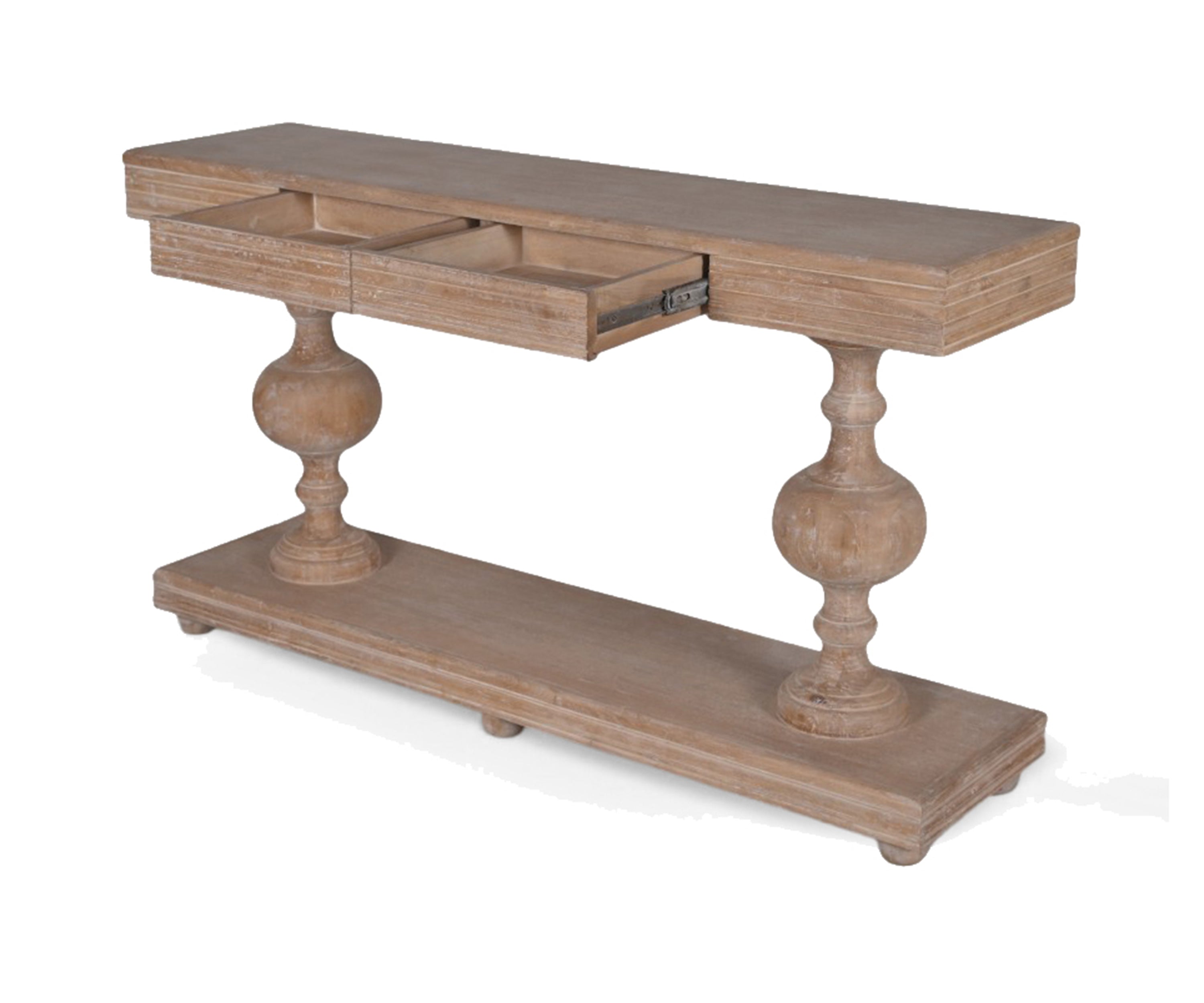 Acacia Wood Console Table with Drawers and Bottom Shelf