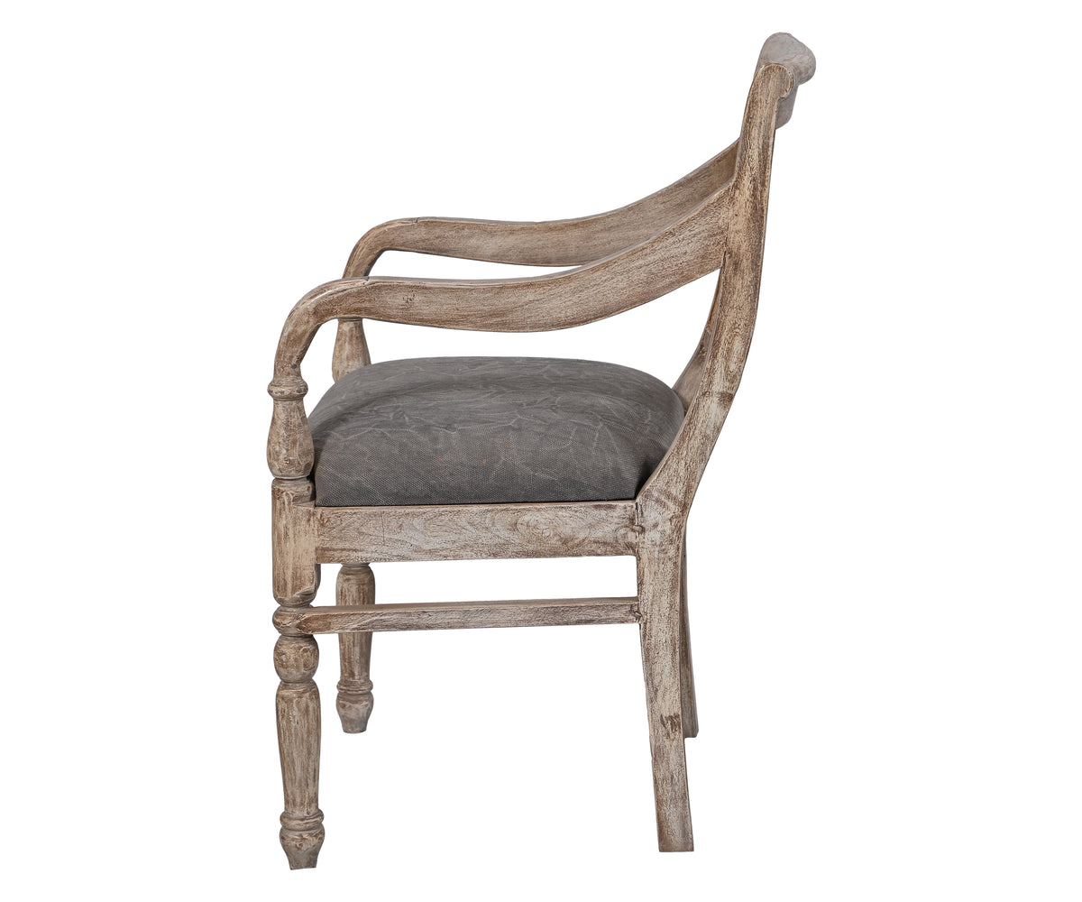 Cane Back Wooden Arm Chair with Baluster-Turned Legs