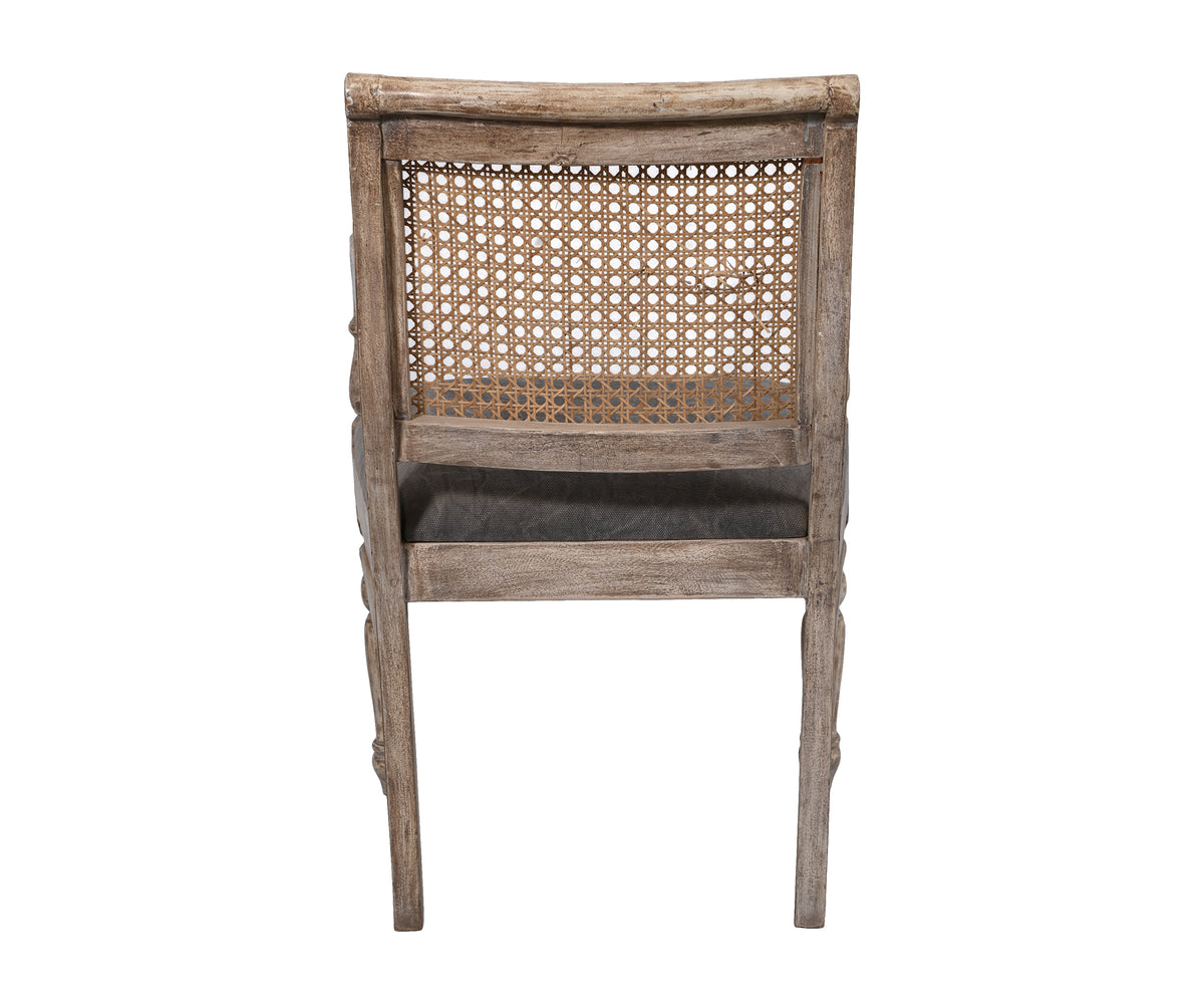 Cane Back Wooden Arm Chair with Baluster-Turned Legs