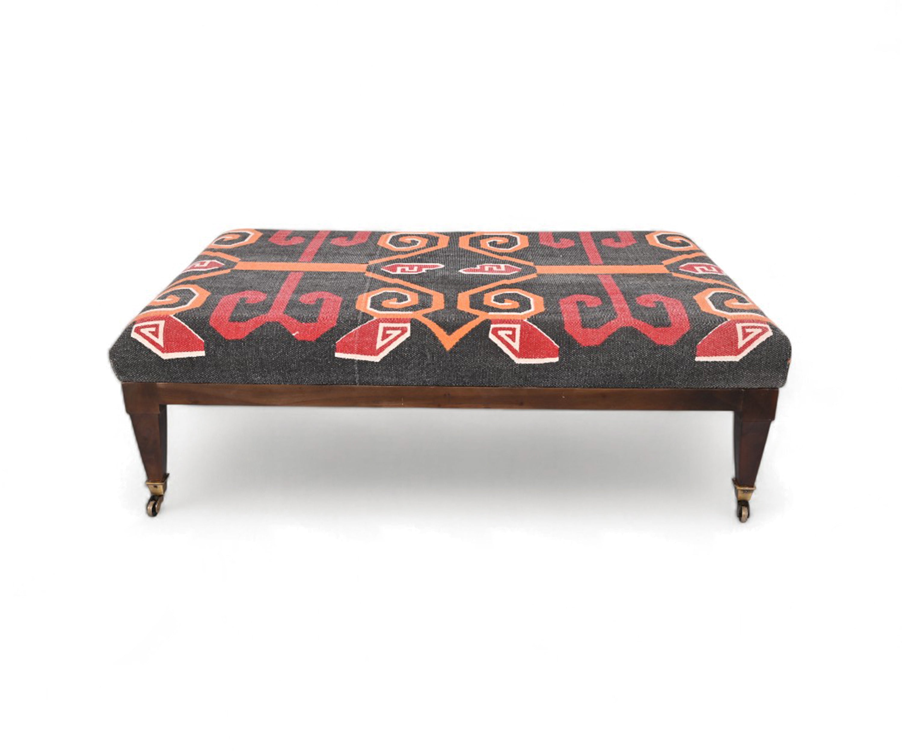 Artistic Printed Ottoman with Brass Caster Legs