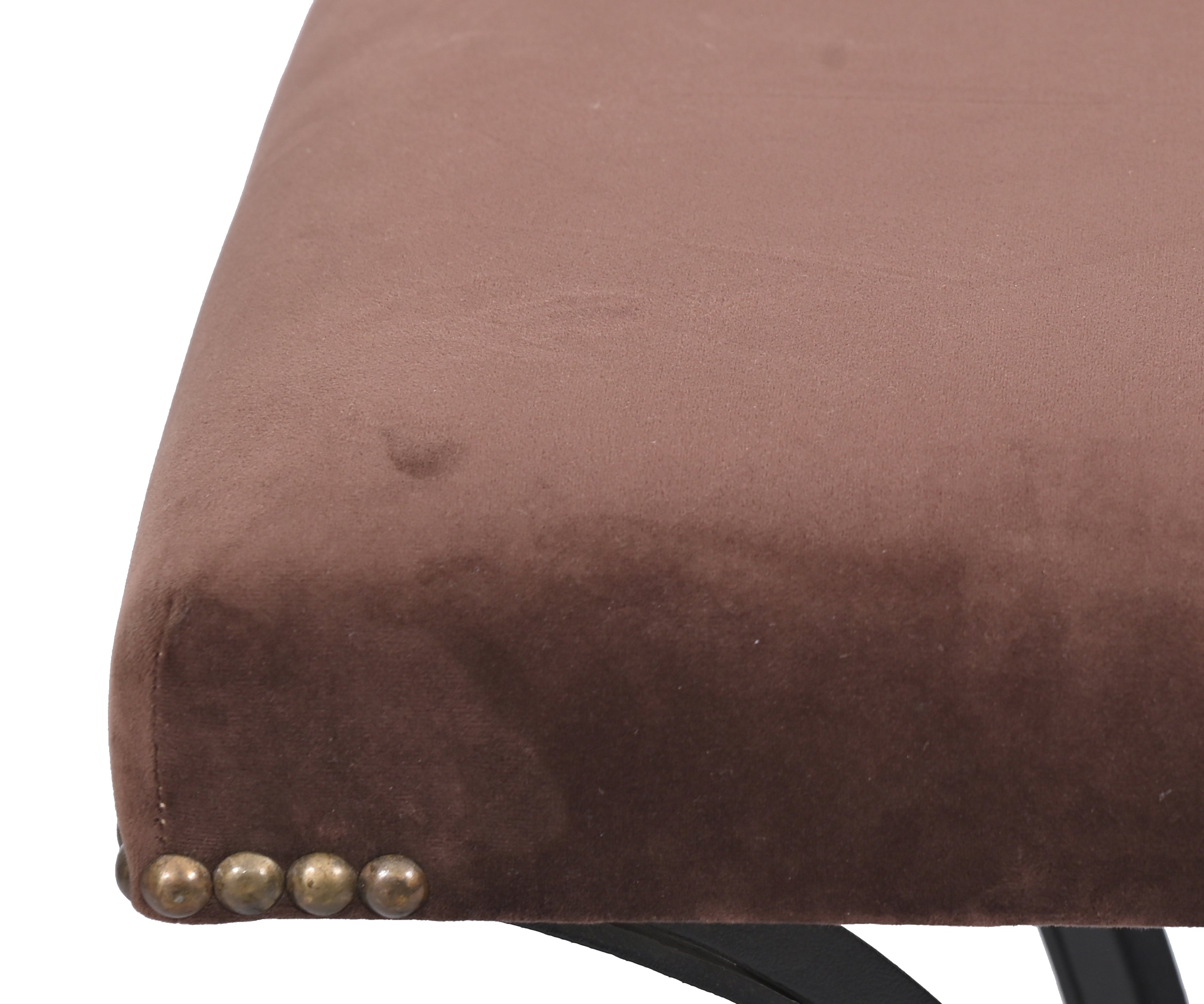 Velvet Accent Stool with Iron Base - Brown