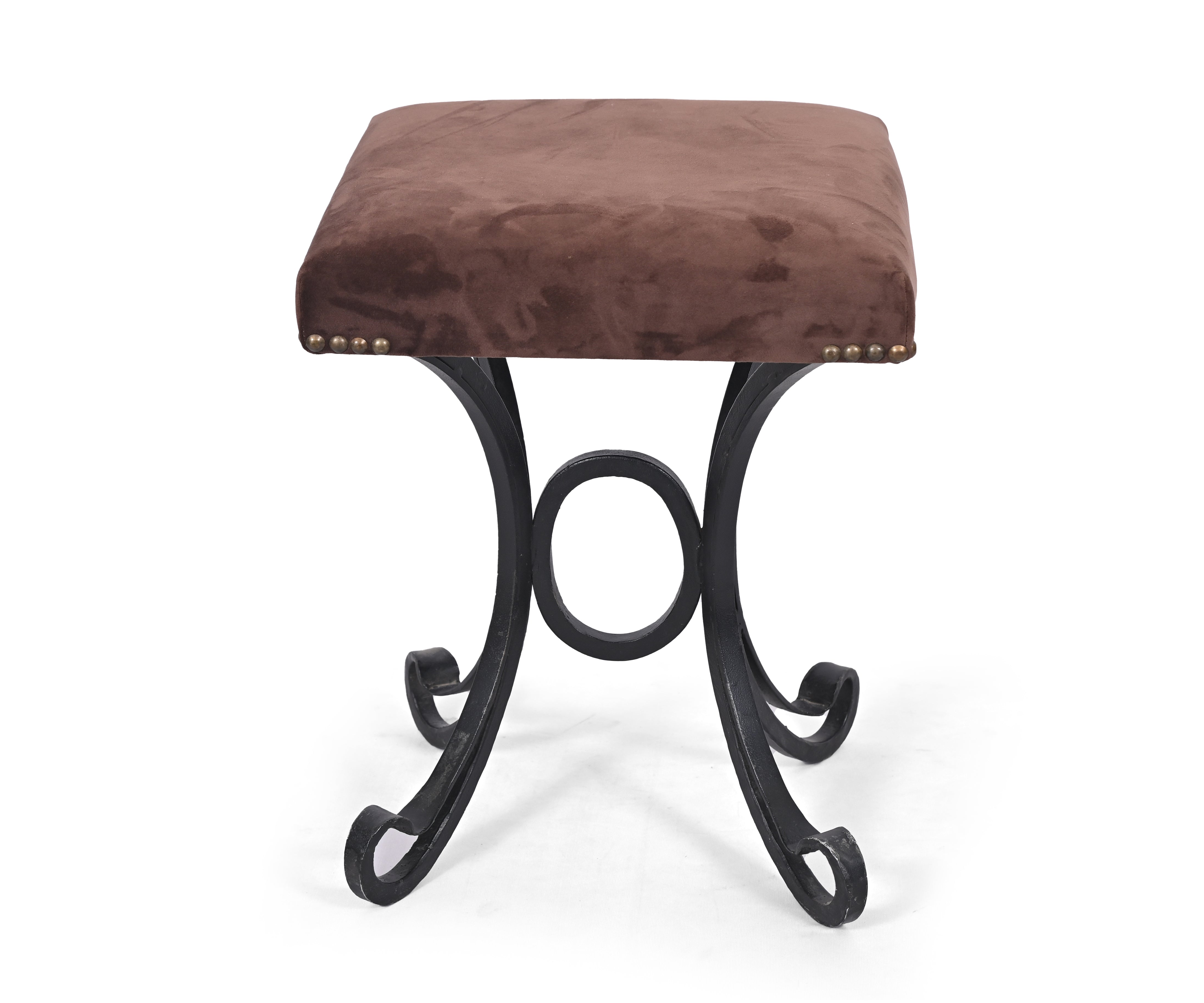 Velvet Accent Stool with Iron Base - Brown