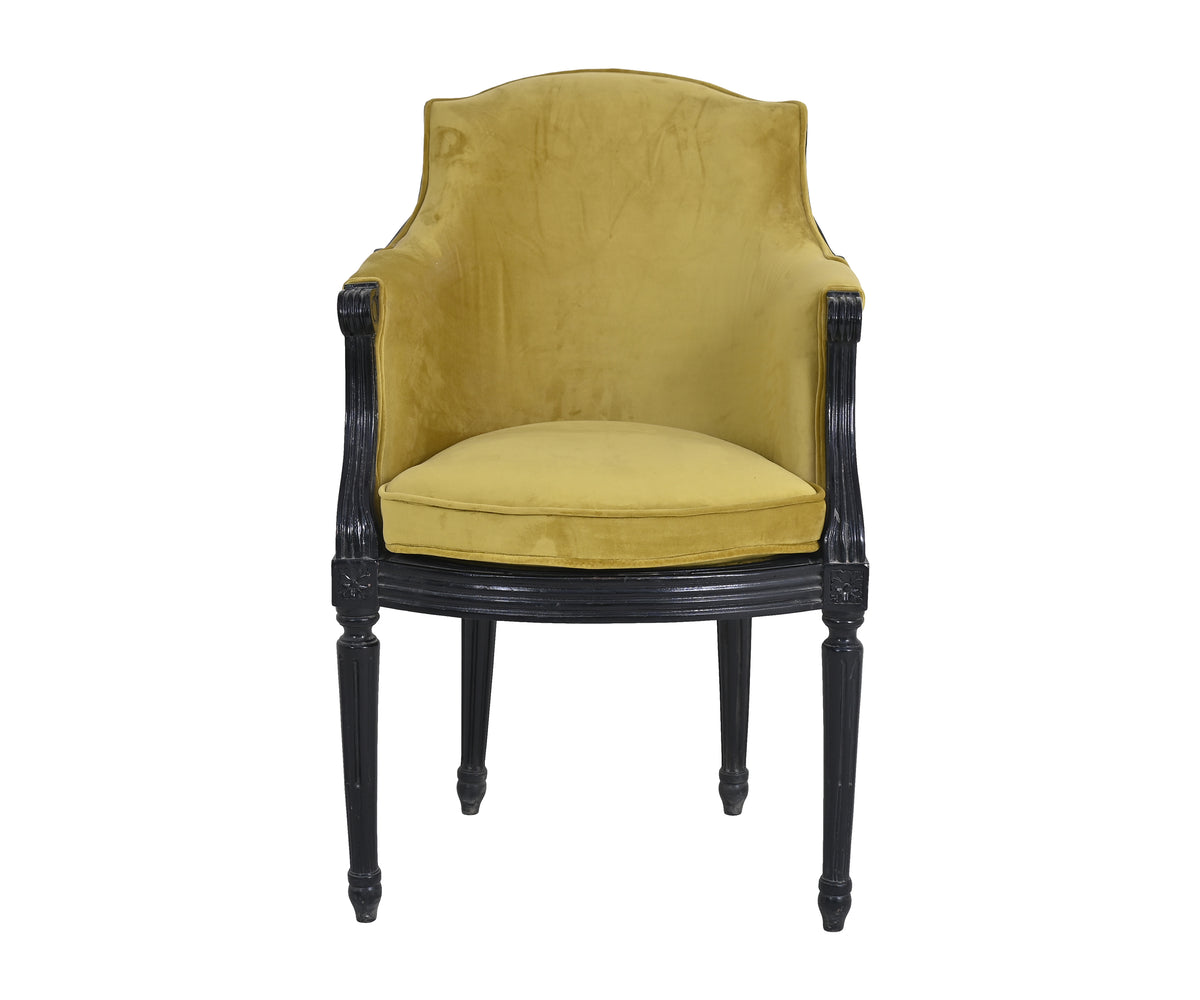 Velvet Cane Armchair with Upholstered Seat and Back
