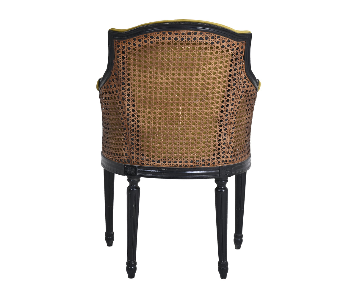 Velvet Cane Armchair with Upholstered Seat and Back
