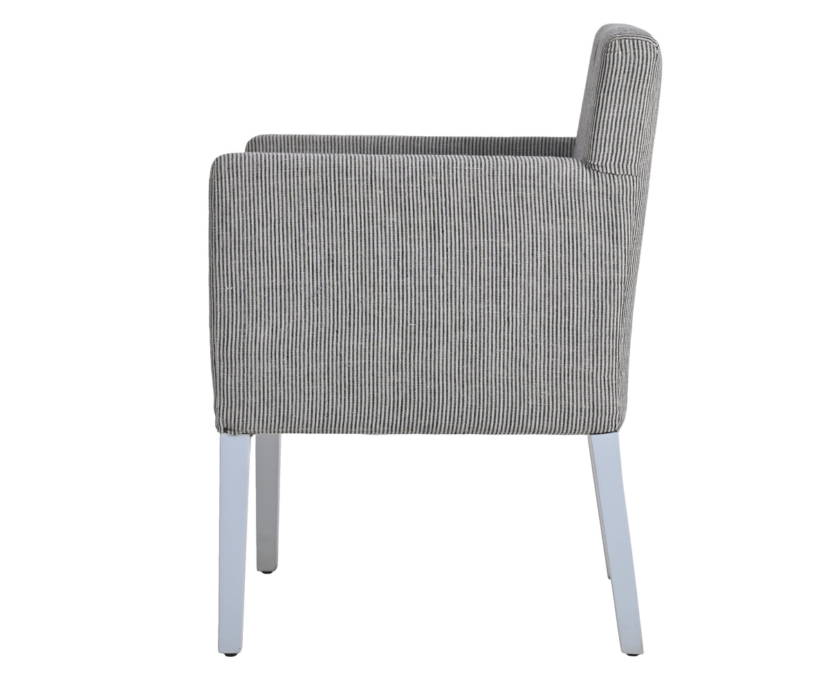Striped Upholstered Armchair with White Block Legs