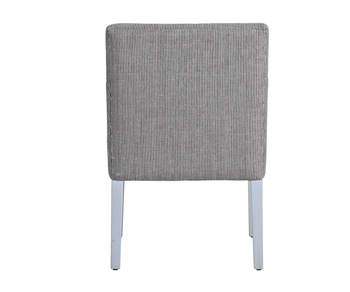 Striped Upholstered Armchair with White Block Legs