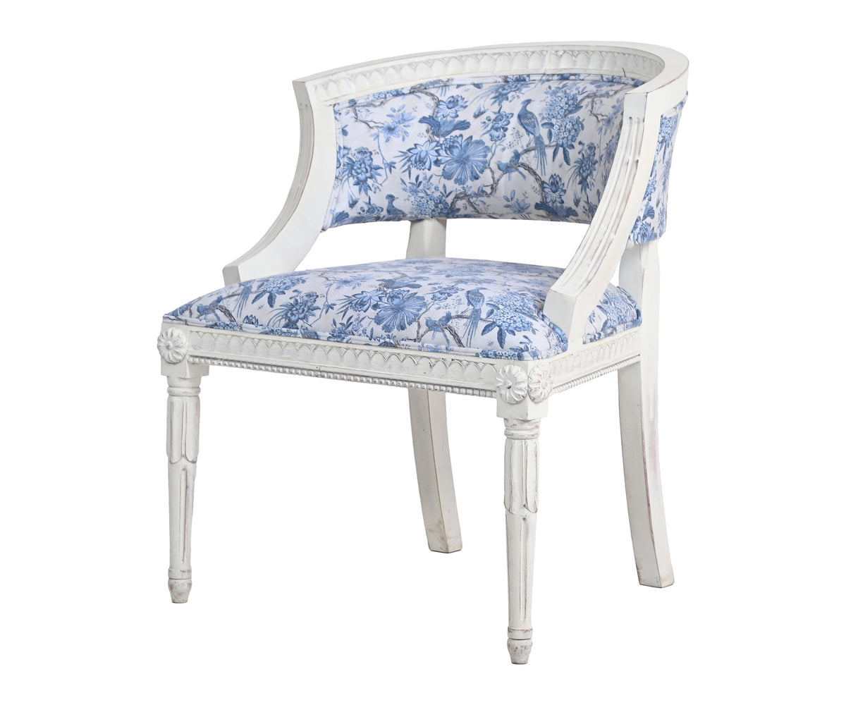 Gustavian Style Tub Armchair with Blue Floral Upholstery