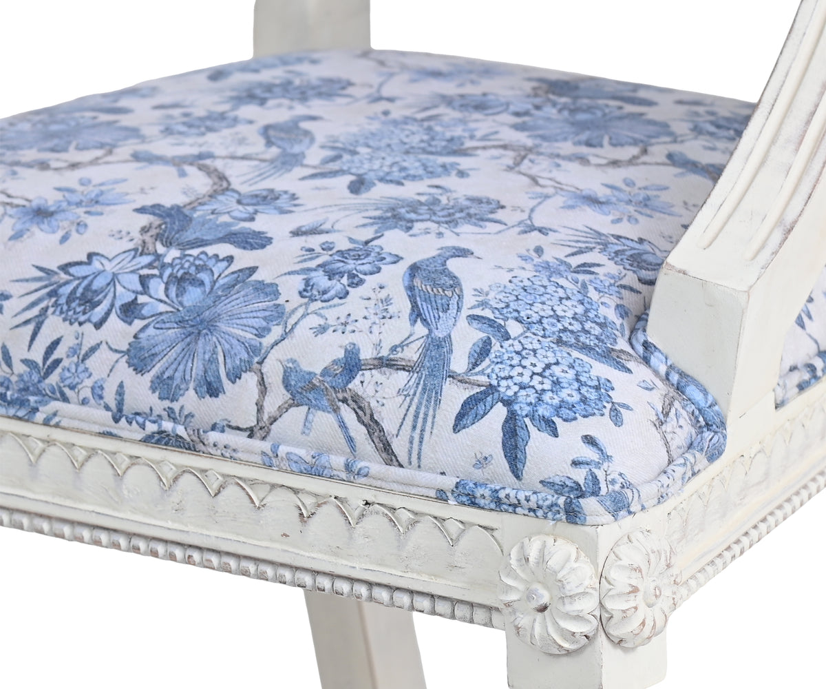 Gustavian Style Tub Armchair with Blue Floral Upholstery