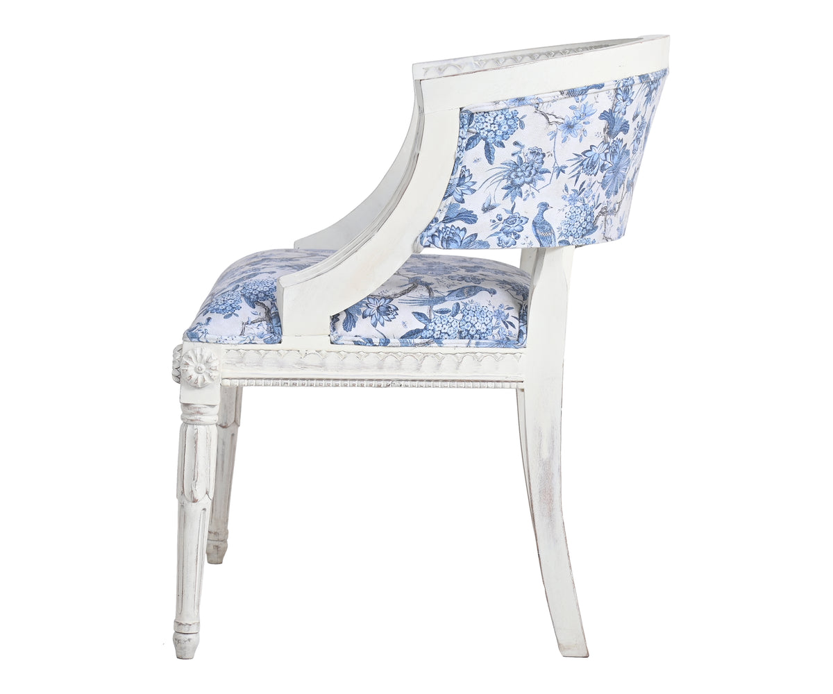 Gustavian Style Tub Armchair with Blue Floral Upholstery