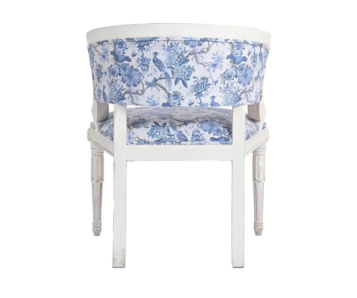 Gustavian Style Tub Armchair with Blue Floral Upholstery