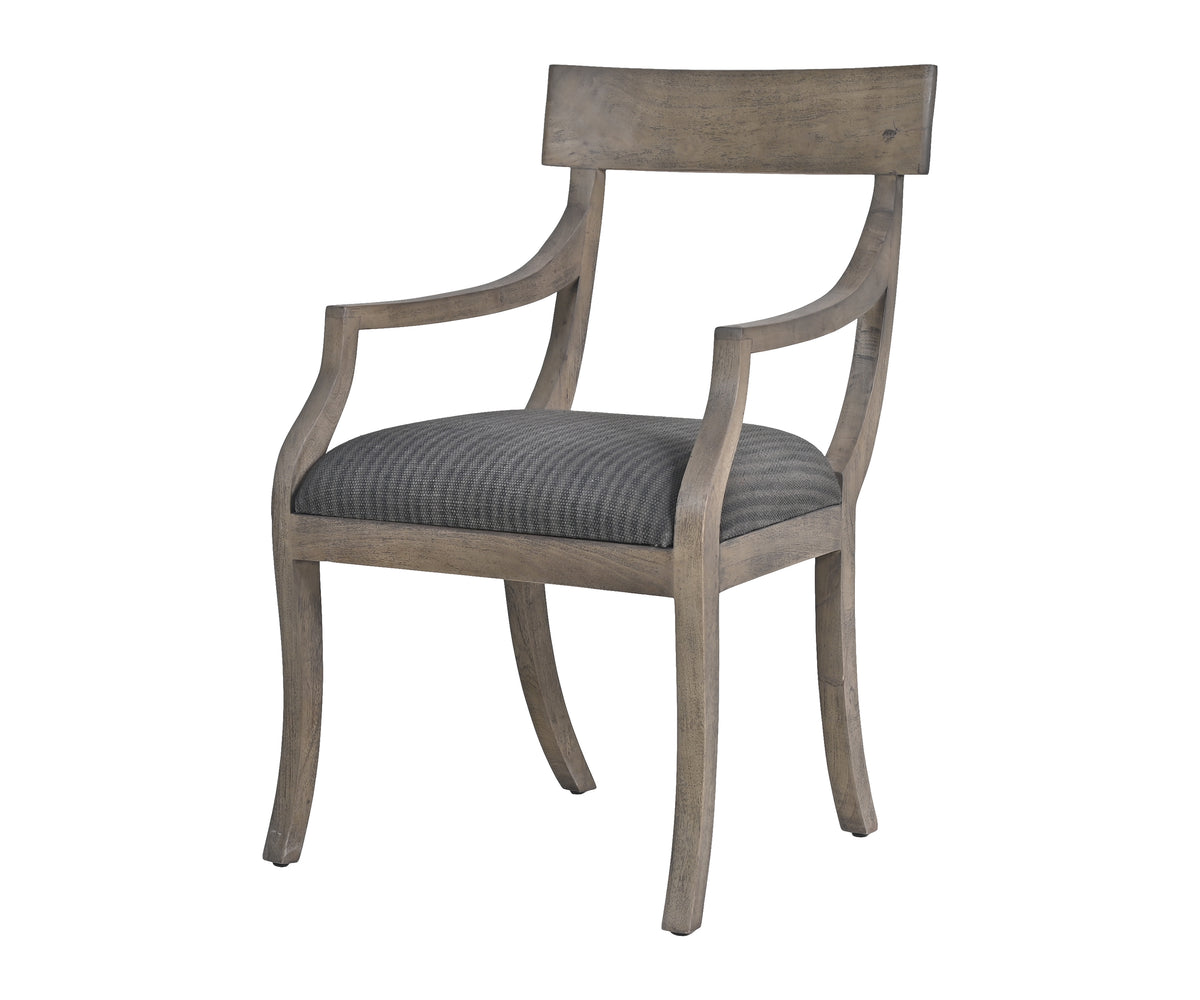 Striped Grey  Wooden Arm Chair with Upholstered Seat