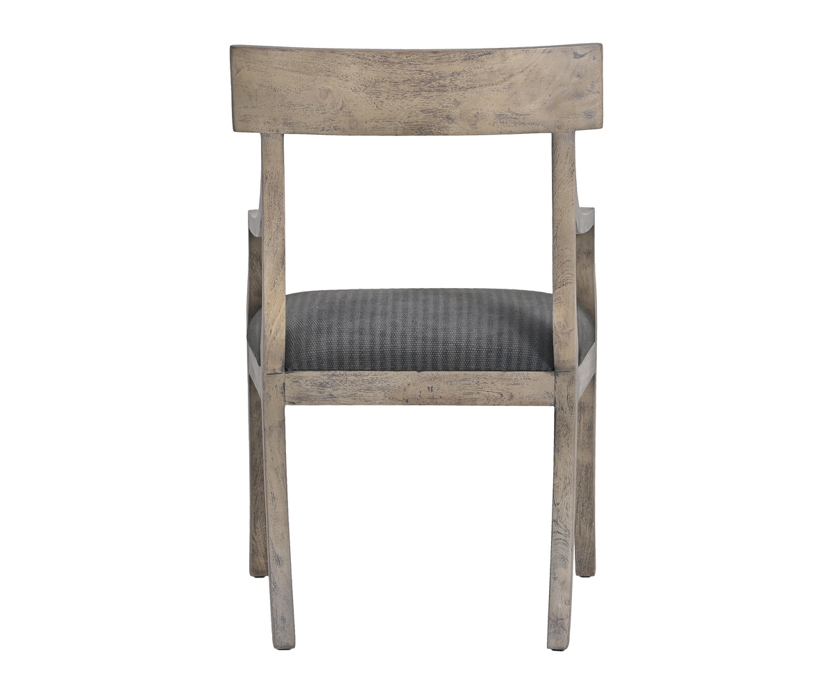 Striped Grey  Wooden Arm Chair with Upholstered Seat