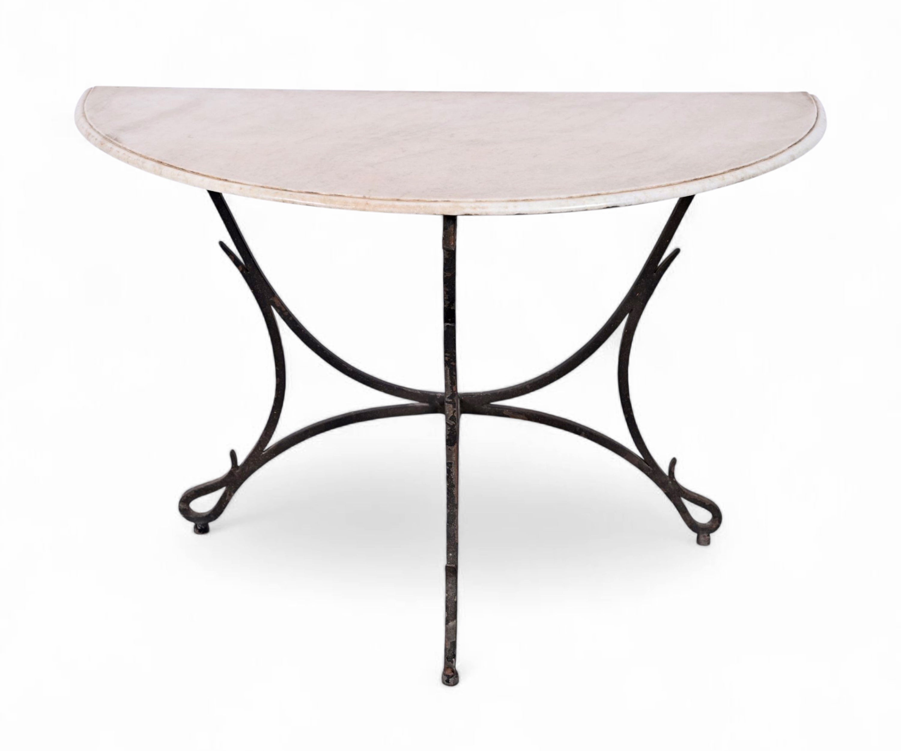 Marble Top Half Moon Entryway Console Table with Iron Base