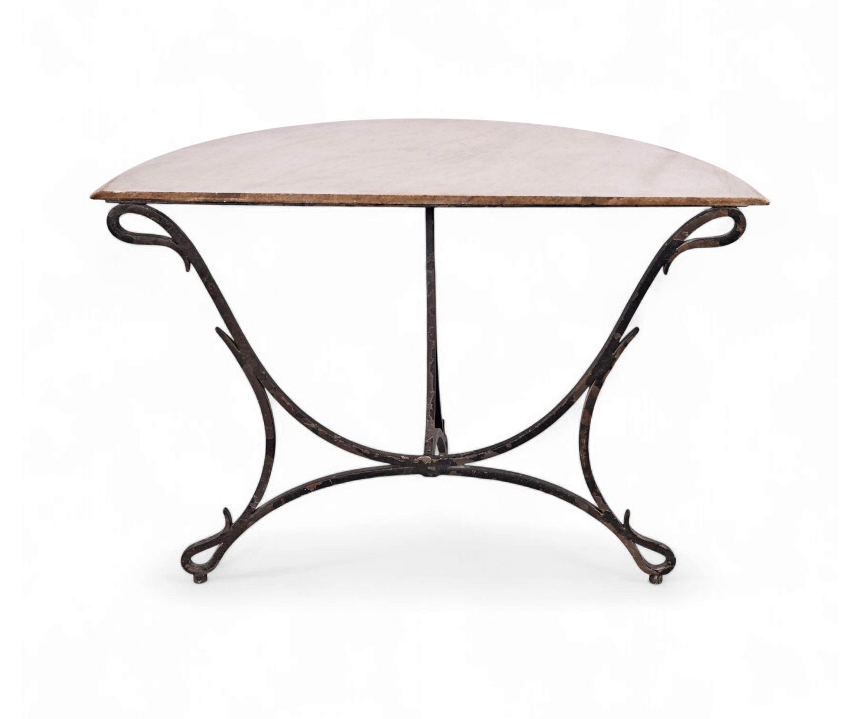 Marble Top Half Moon Entryway Console Table with Iron Base