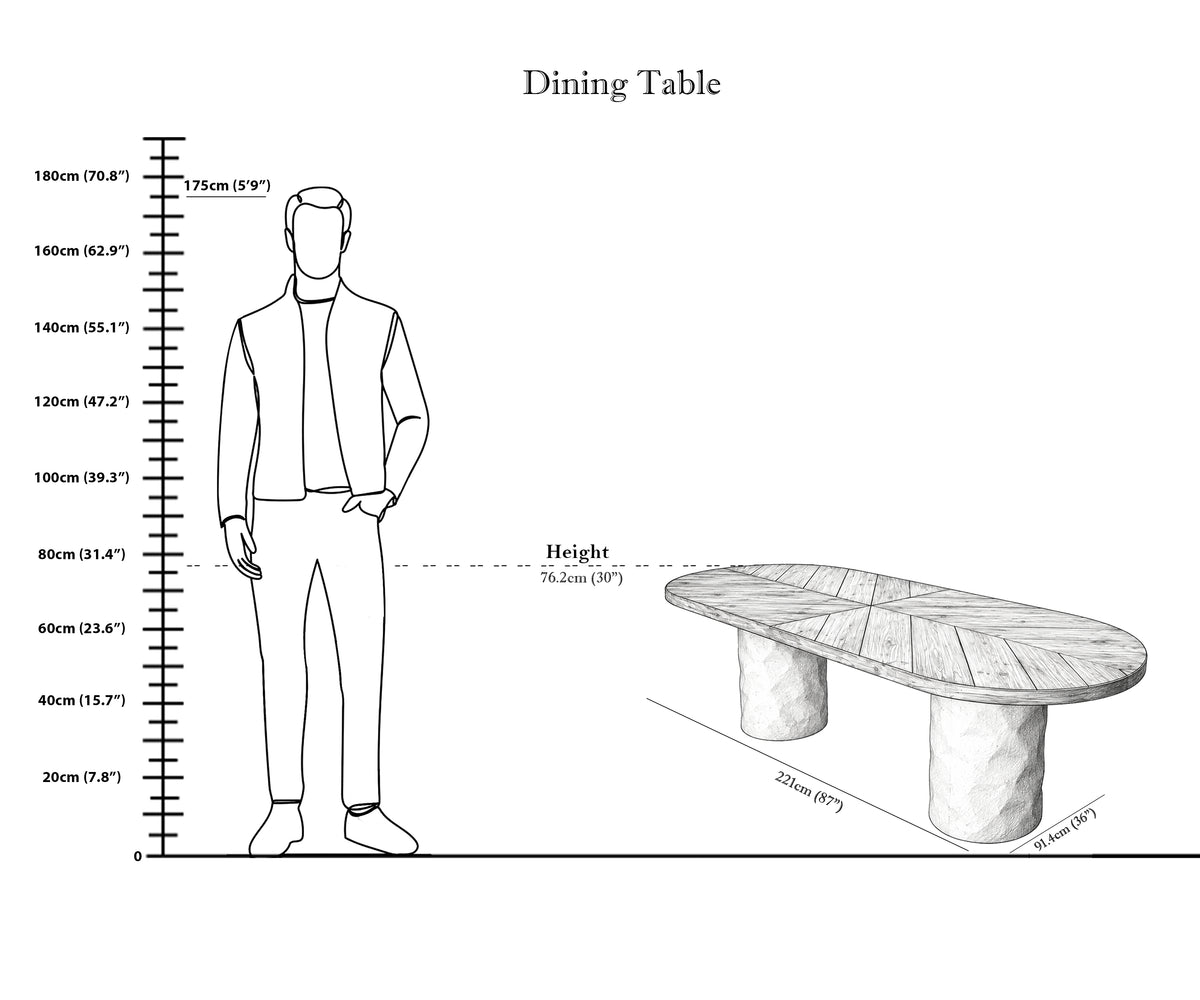 Dual Toned Oval Dining Table with Twin Sculptural Pedestal Base