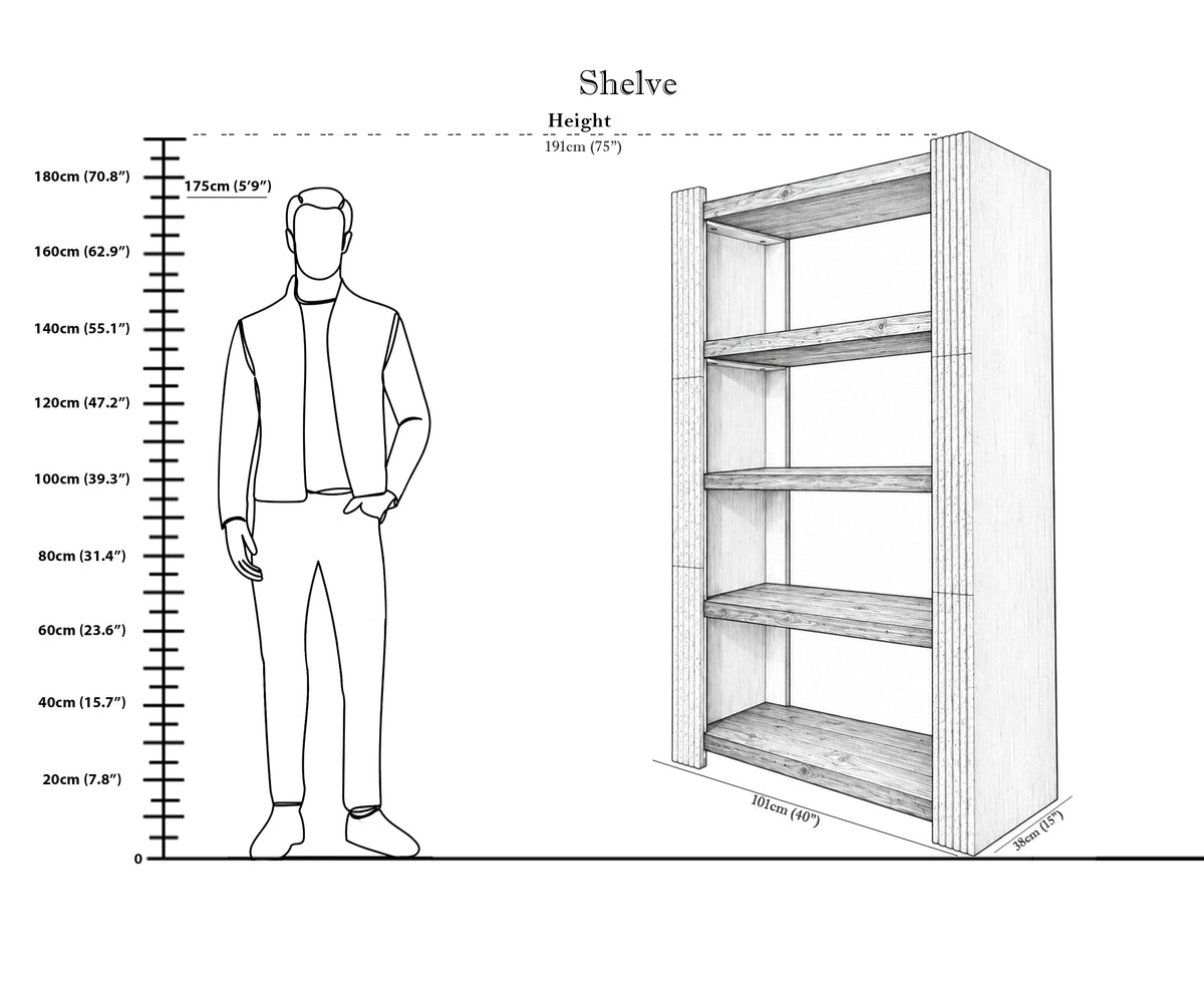 Tall Teak Display 5-Open Shelves Shelf with White Fluted Frame