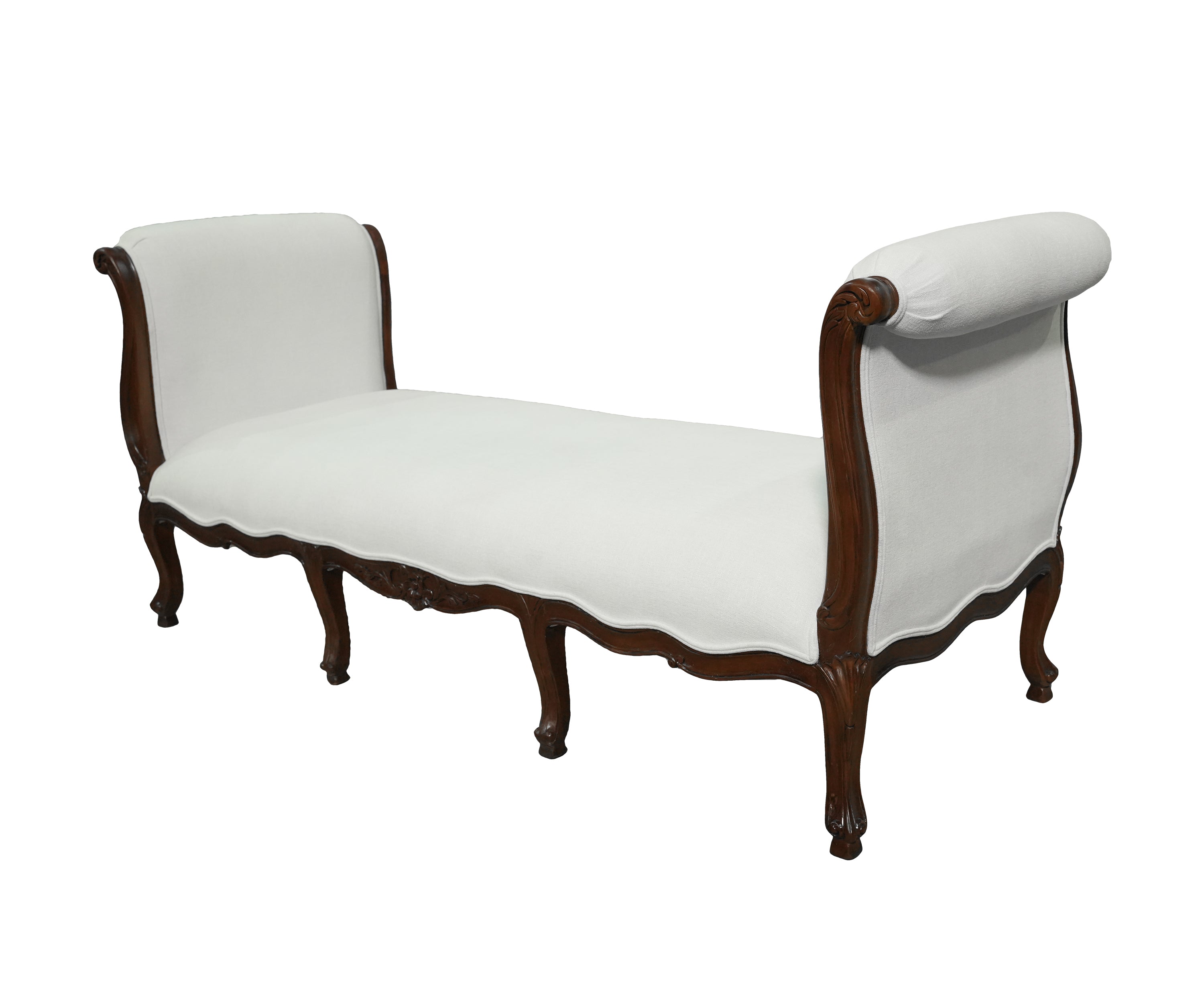French Style Carved Wood Upholstered Bench