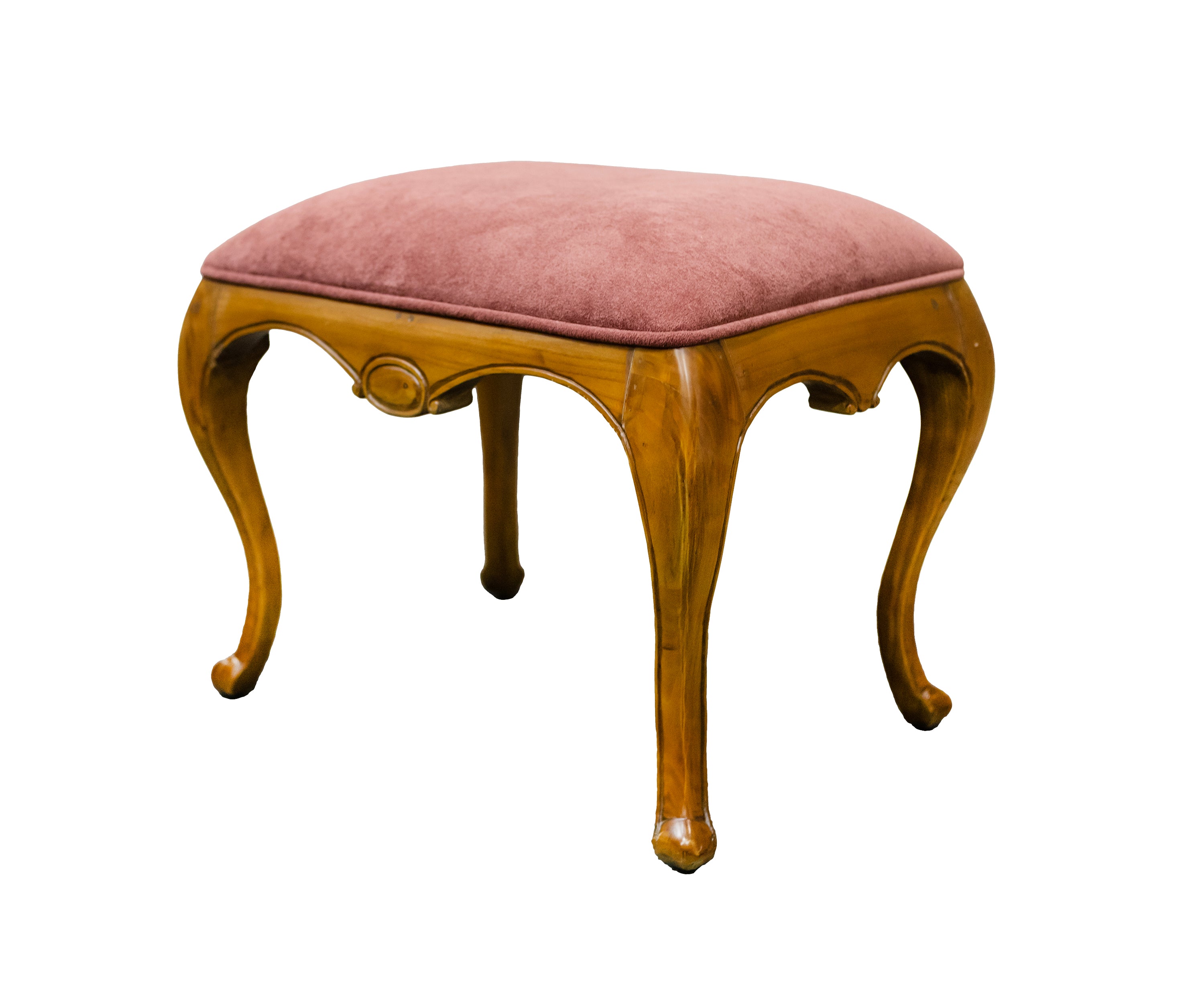 French Style Upholstered Stool with Carved Wooden Frame